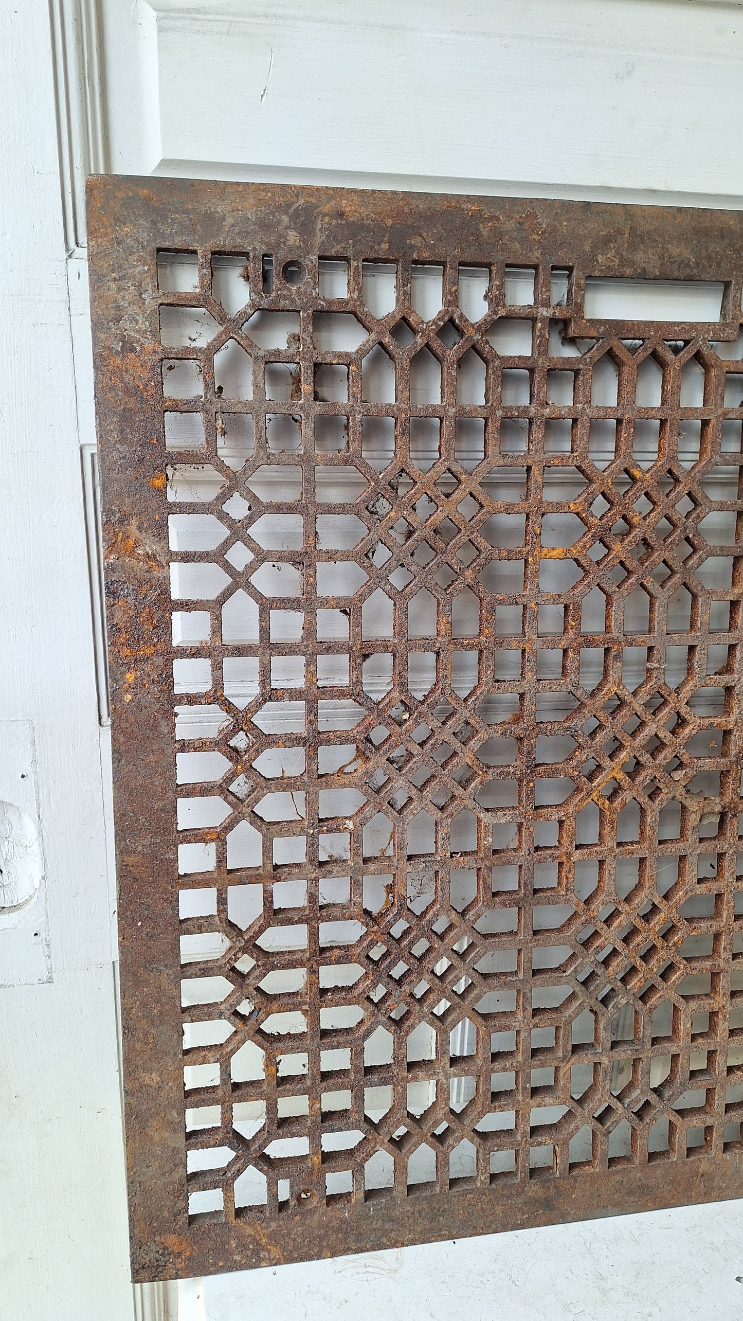 26" Square Floor Vent Cover, Antique Cast Iron Large Register Grate