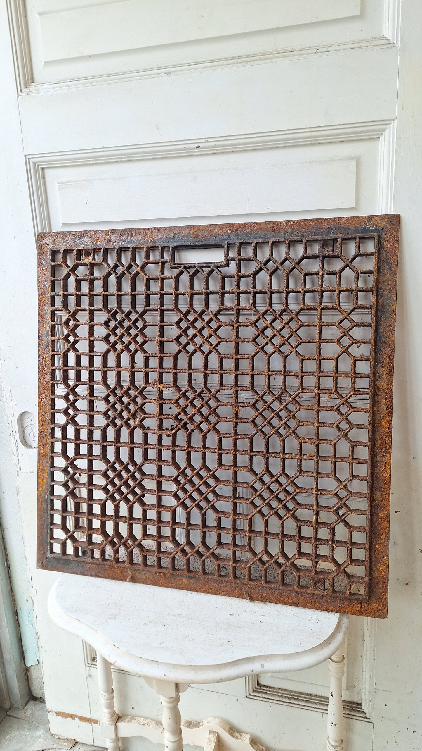 26" Square Floor Vent Cover, Antique Cast Iron Large Register Grate