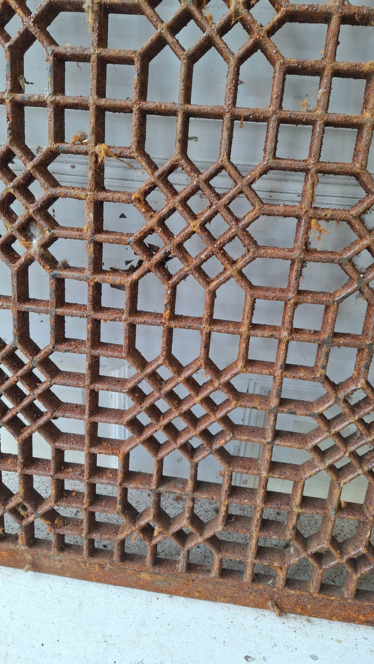 26" Square Floor Vent Cover, Antique Cast Iron Large Register Grate