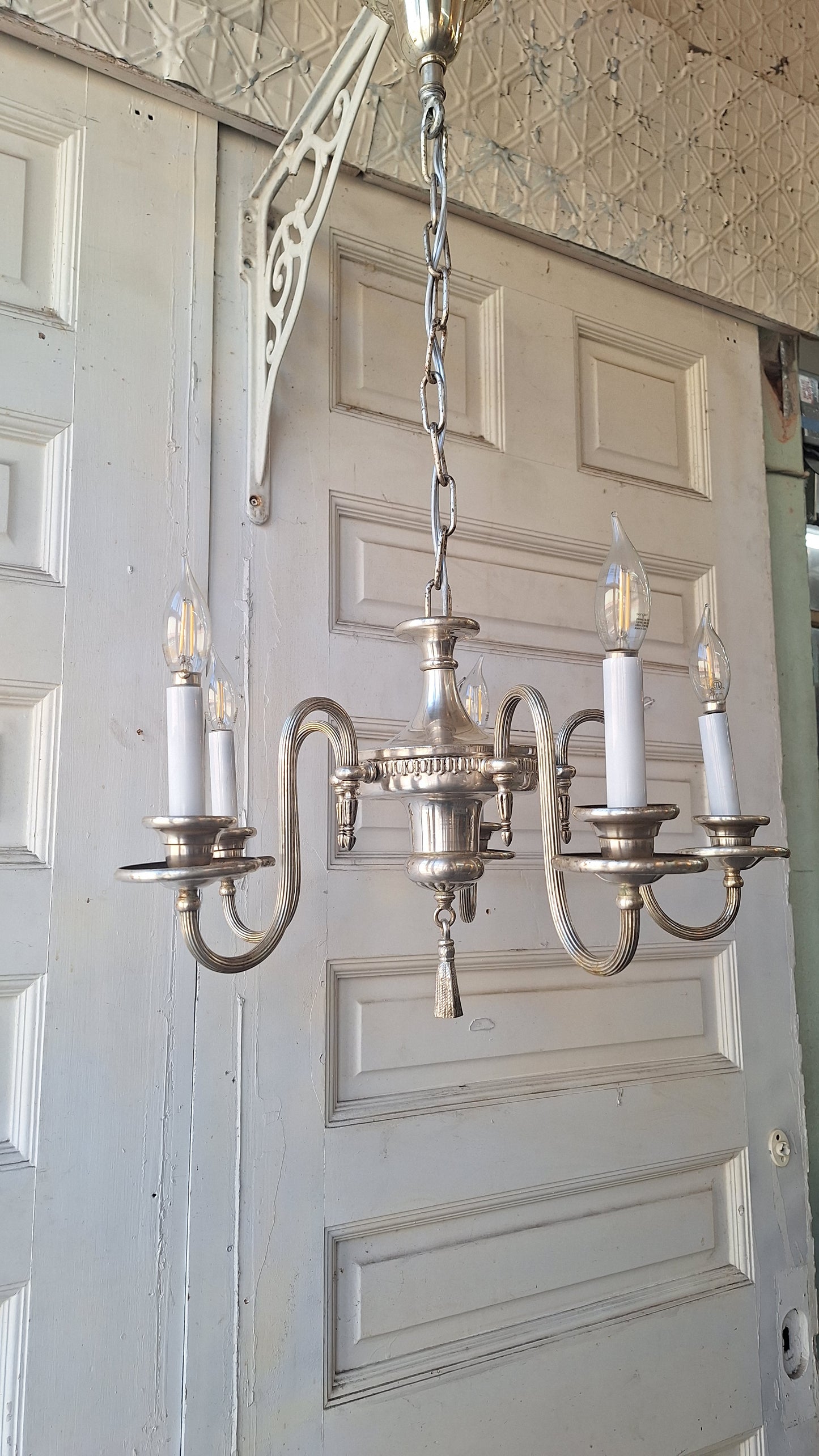 Silver Plated Chandelier: Vintage Five Arm Candelabra Style Ceiling Light