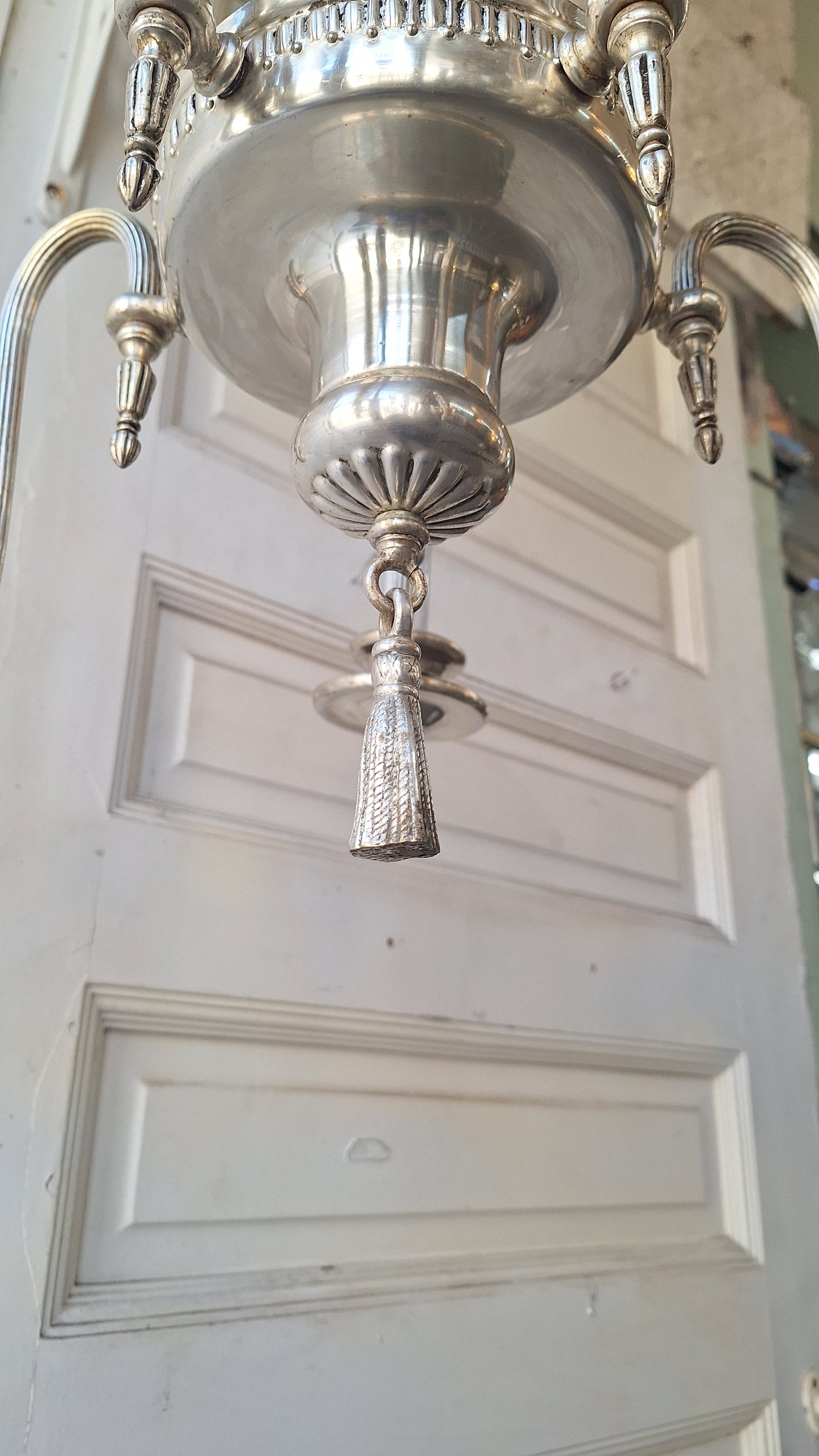 Silver Plated Chandelier: Vintage Five Arm Candelabra Style Ceiling Light