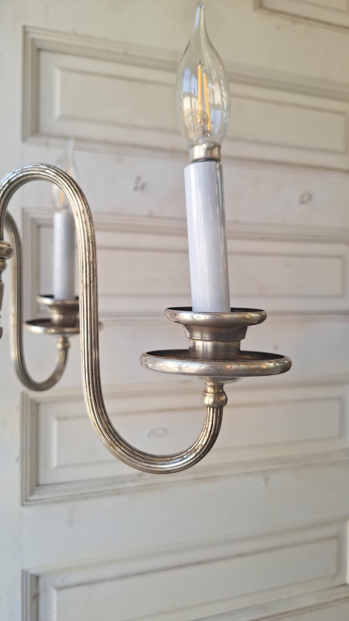 Silver Plated Chandelier: Vintage Five Arm Candelabra Style Ceiling Light