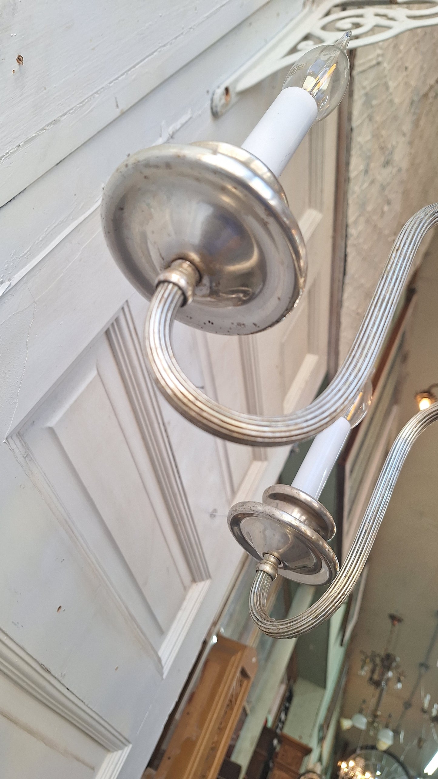 Silver Plated Chandelier: Vintage Five Arm Candelabra Style Ceiling Light