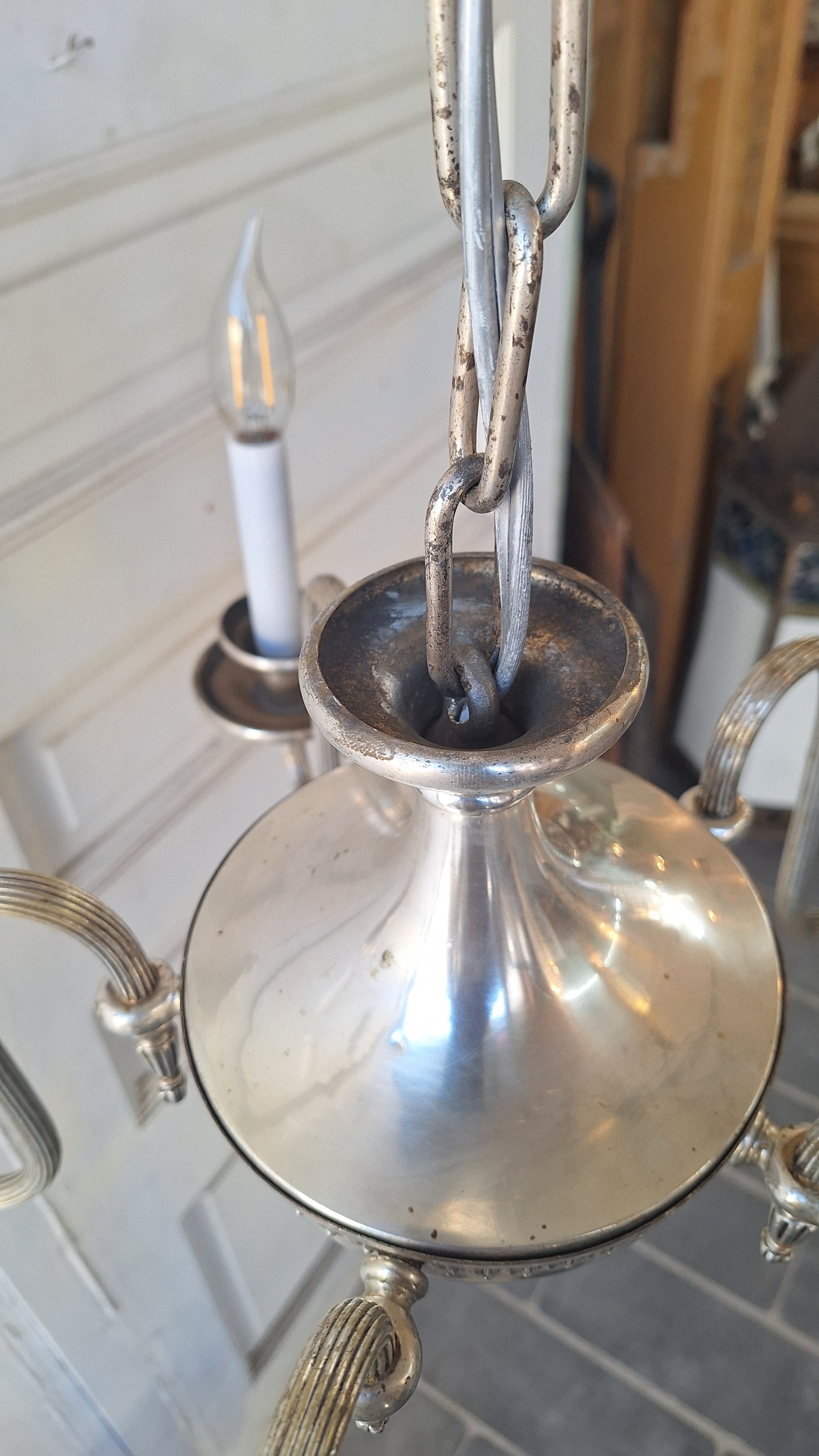 Silver Plated Chandelier: Vintage Five Arm Candelabra Style Ceiling Light