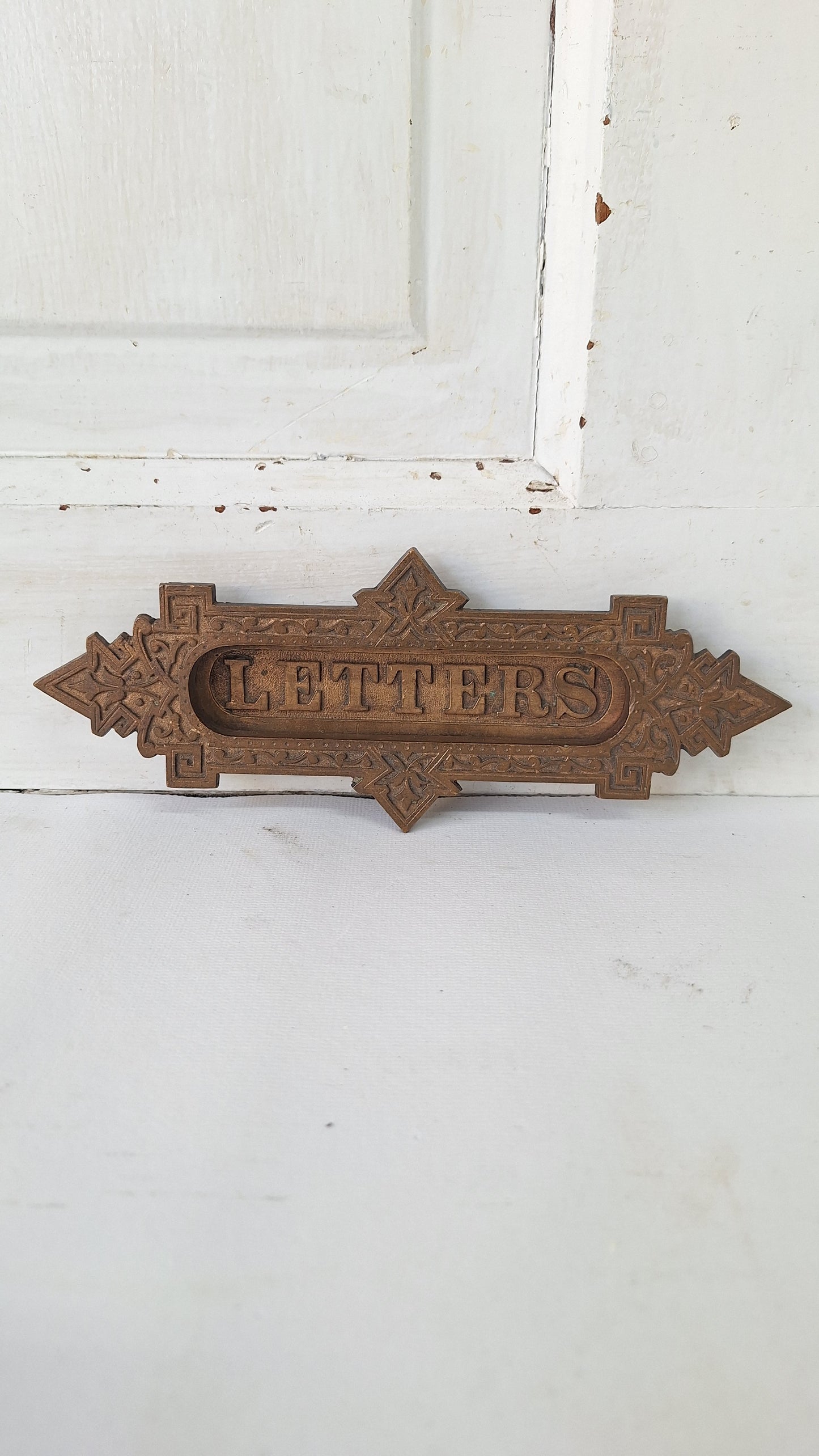 Ornate Bronze Letter Slot, Fancy Antique Door Mail Slot