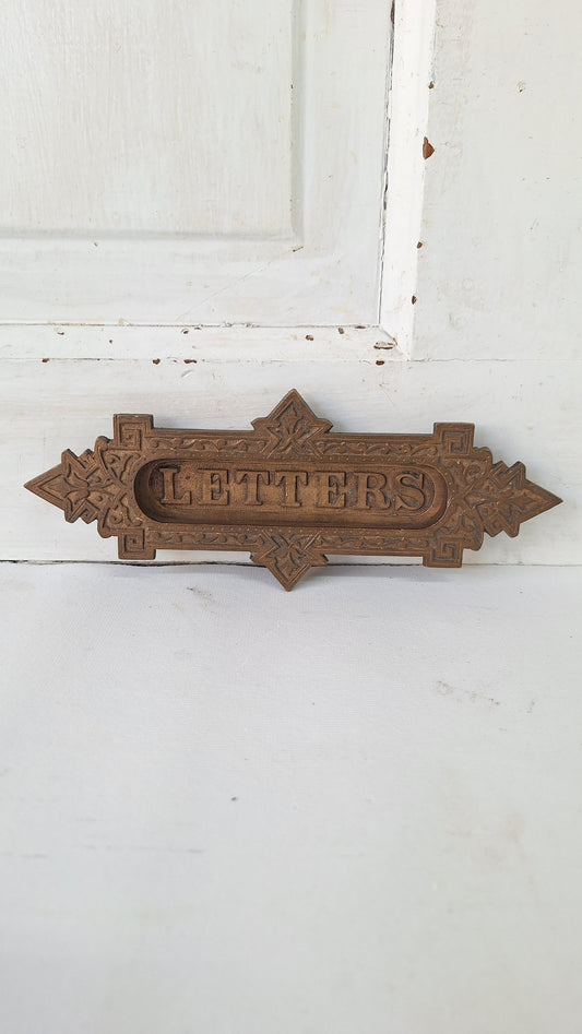 Ornate Bronze Letter Slot, Fancy Antique Door Mail Slot
