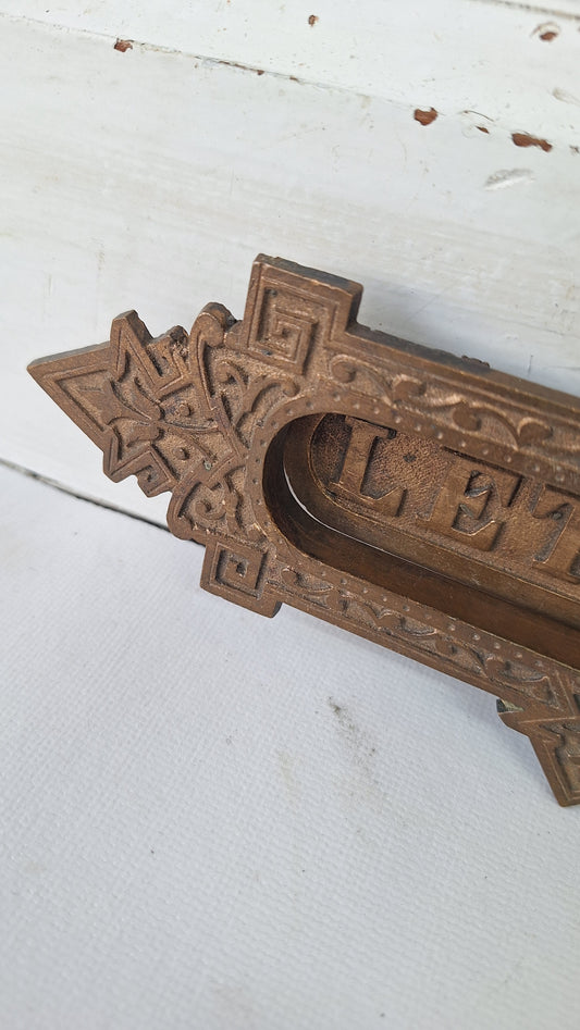 Ornate Bronze Letter Slot, Fancy Antique Door Mail Slot