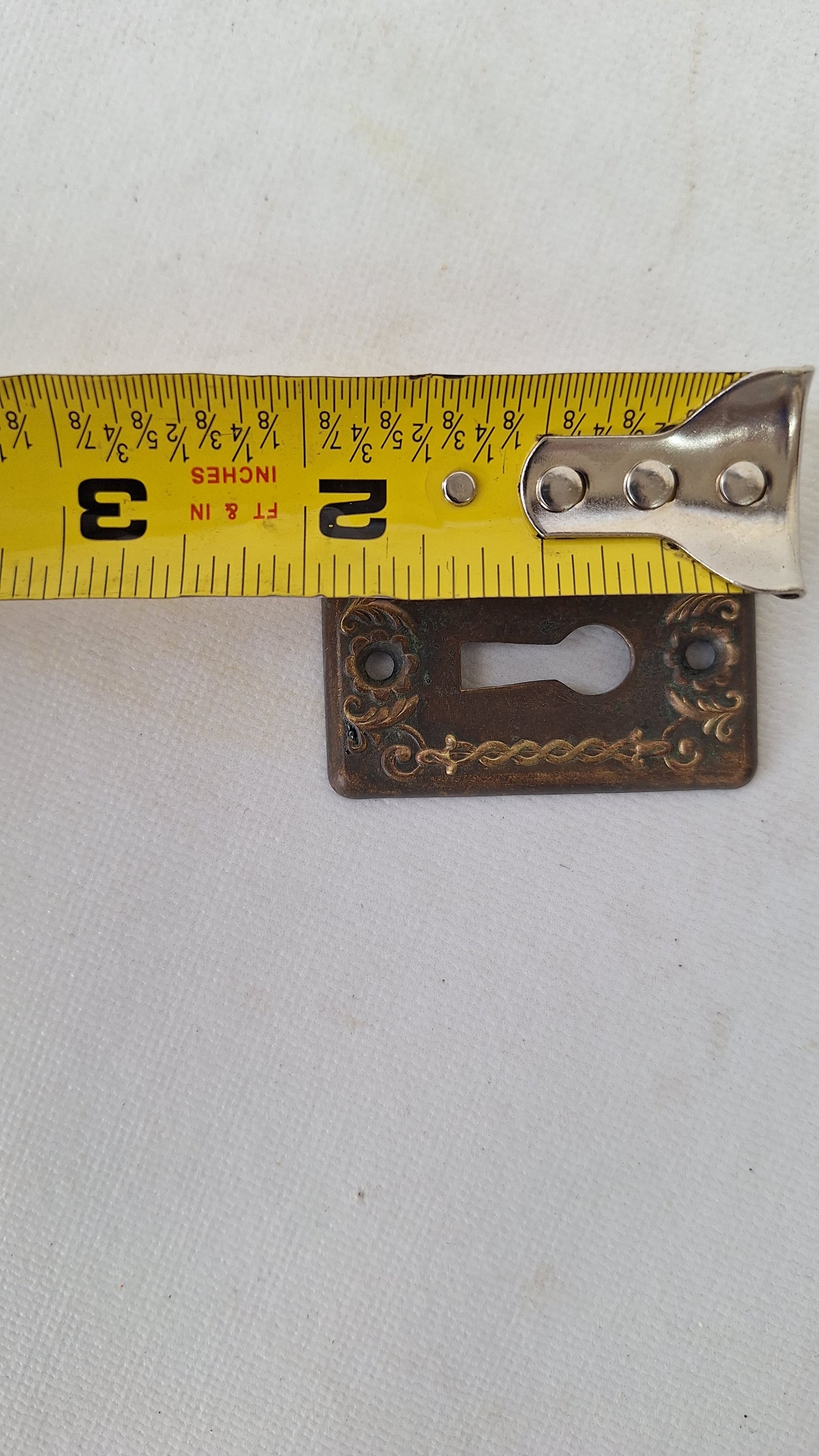 Fancy Stamped Bronze Antique Keyhole Cover, Small Key Hole Escutcheon Plate