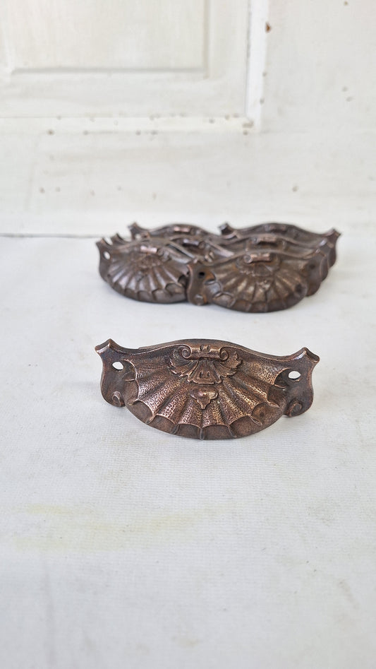 Eight Ornate Victorian Cast Iron Bin Pulls, Antique Drawer Handle or Apothecary Pulls