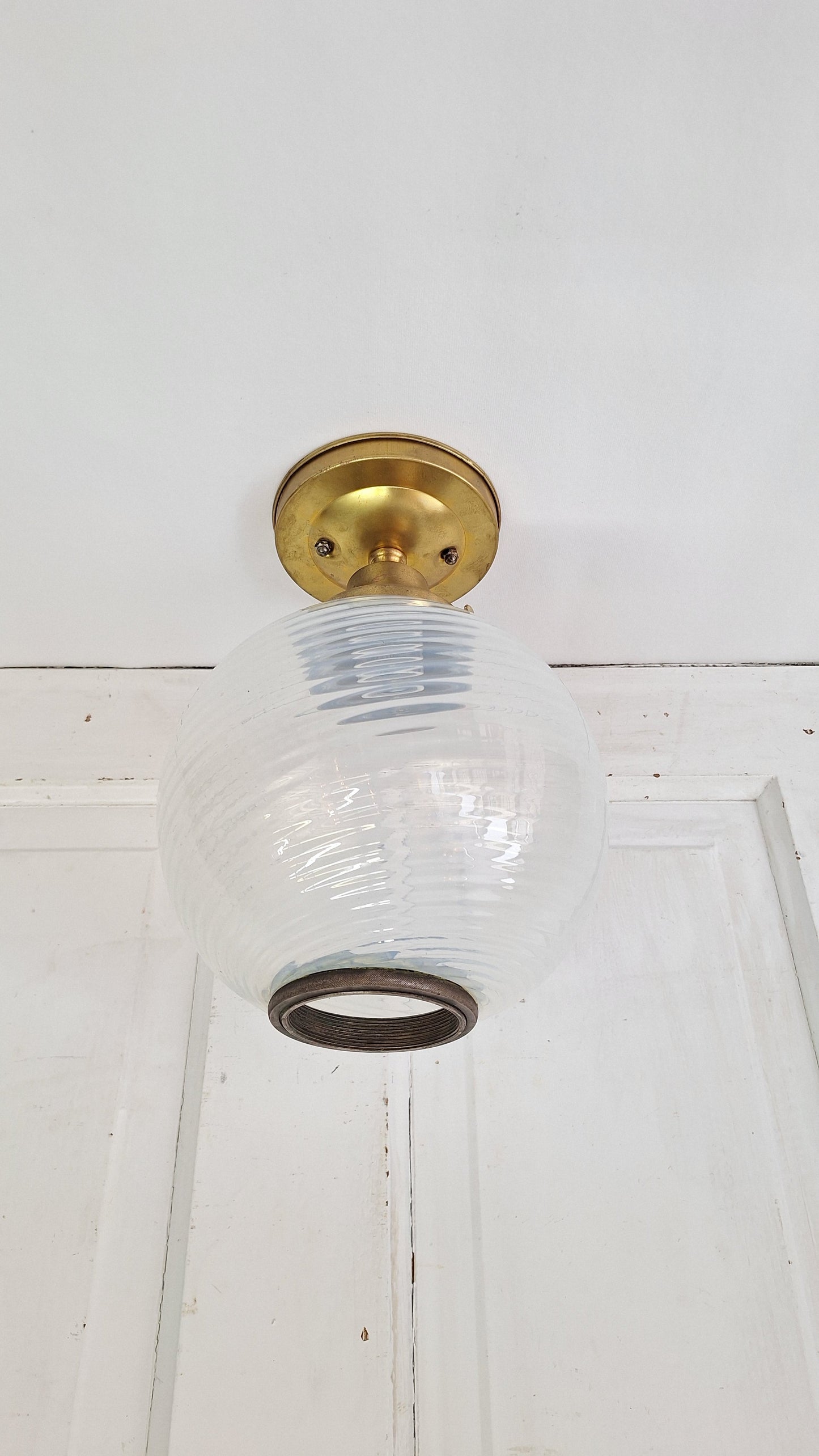Blown Opal Glass Shade Ceiling Mount Light, Antique Swirled Glass Globe Flush Mount