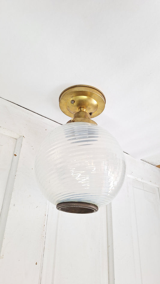Blown Opal Glass Shade Ceiling Mount Light, Antique Swirled Glass Globe Flush Mount