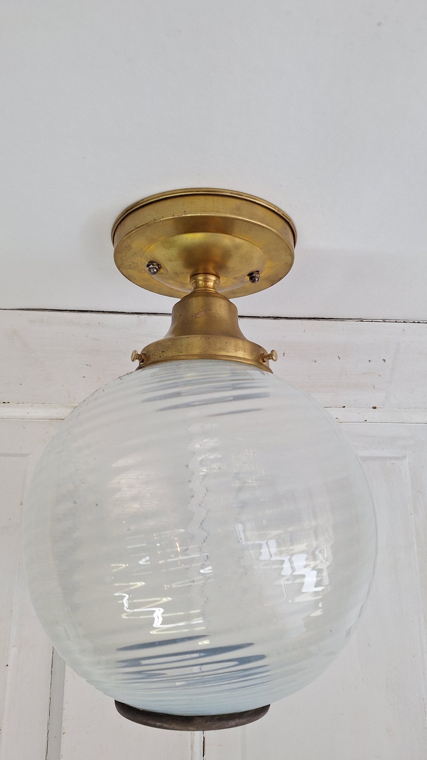 Blown Opal Glass Shade Ceiling Mount Light, Antique Swirled Glass Globe Flush Mount
