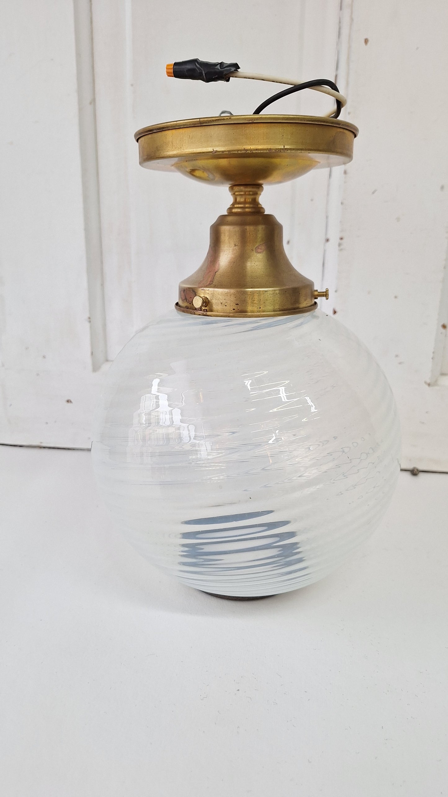 Blown Opal Glass Shade Ceiling Mount Light, Antique Swirled Glass Globe Flush Mount