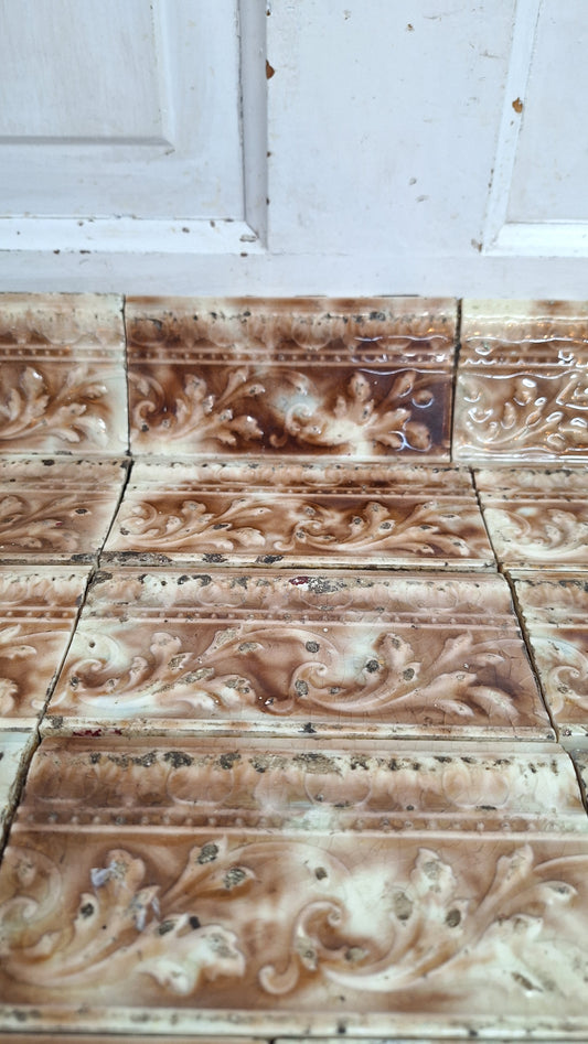 12 Victorian Fireplace Tiles, Antique AET Hearth Border Tiles