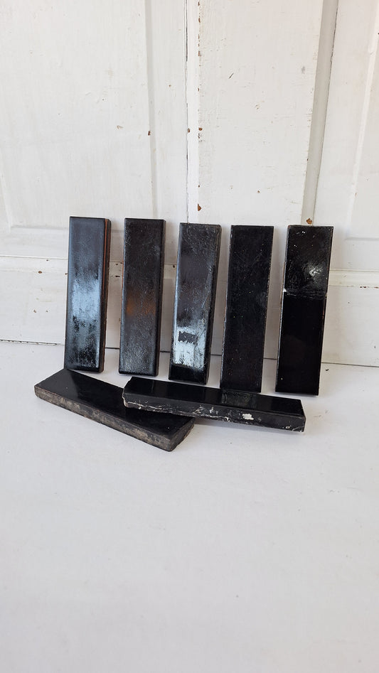 7 Antique Black Fireplace Tiles, Black Hearth Border Accent Tiles