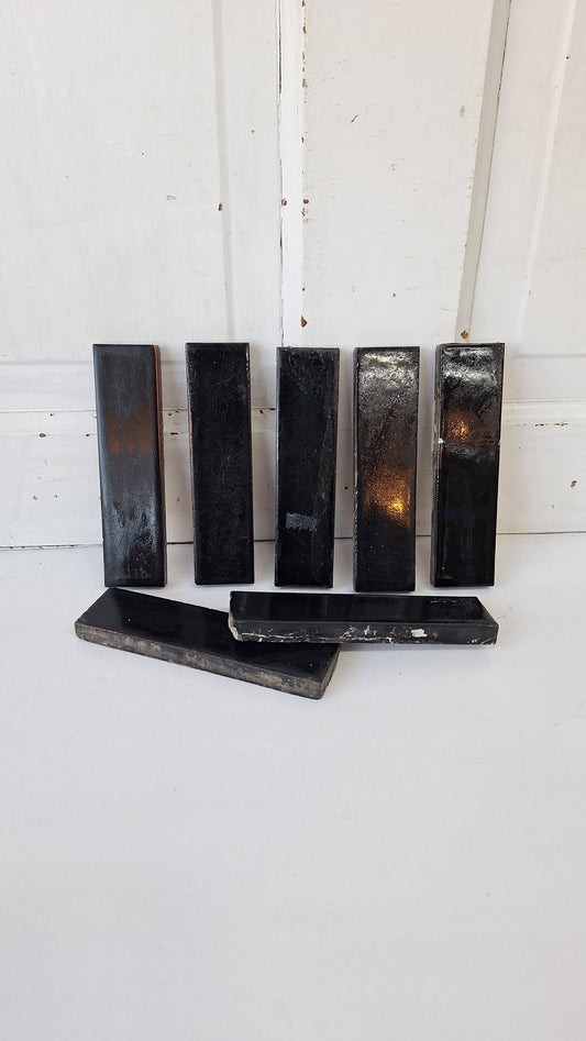 7 Antique Black Fireplace Tiles, Black Hearth Border Accent Tiles