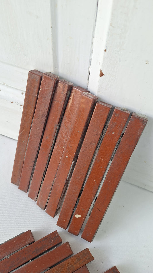 10 Antique Red Narrow Fireplace Tiles, Skinny Victorian Hearth Border Accent Tiles