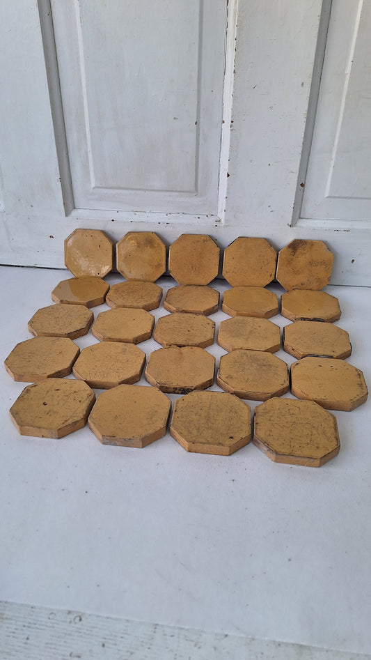 24 Octagon Antique Floor Tiles, Beige Fireplace Hearth Tile Set