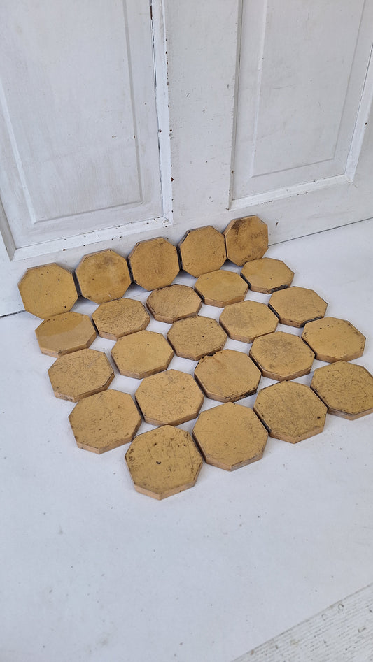 24 Octagon Antique Floor Tiles, Beige Fireplace Hearth Tile Set