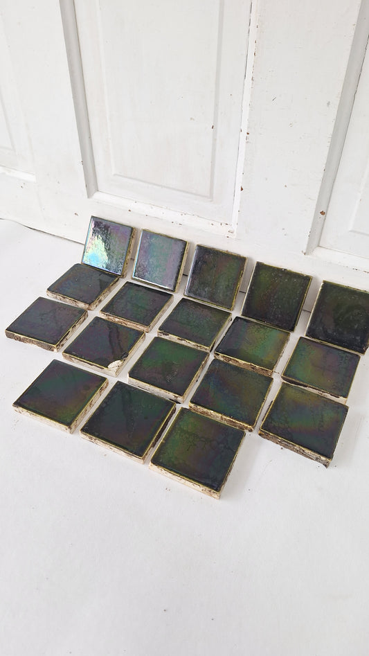3" Dark Green Square Antique Floor Tiles, Green Fireplace Hearth Tile Set