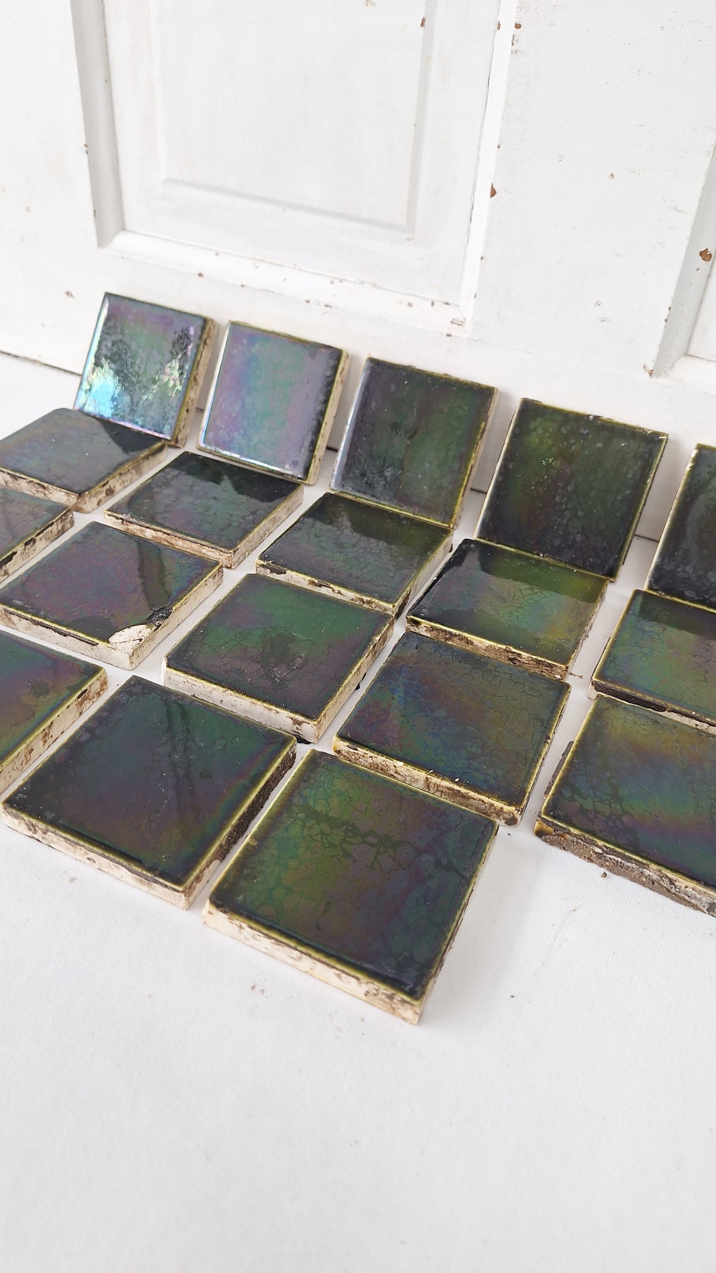 3" Dark Green Square Antique Floor Tiles, Green Fireplace Hearth Tile Set