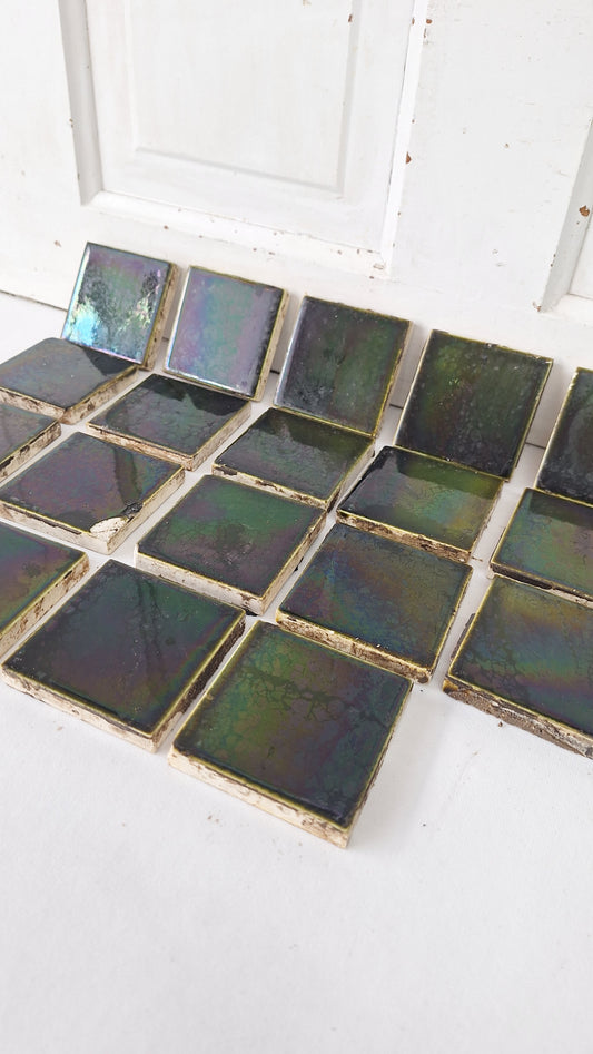 3" Dark Green Square Antique Floor Tiles, Green Fireplace Hearth Tile Set