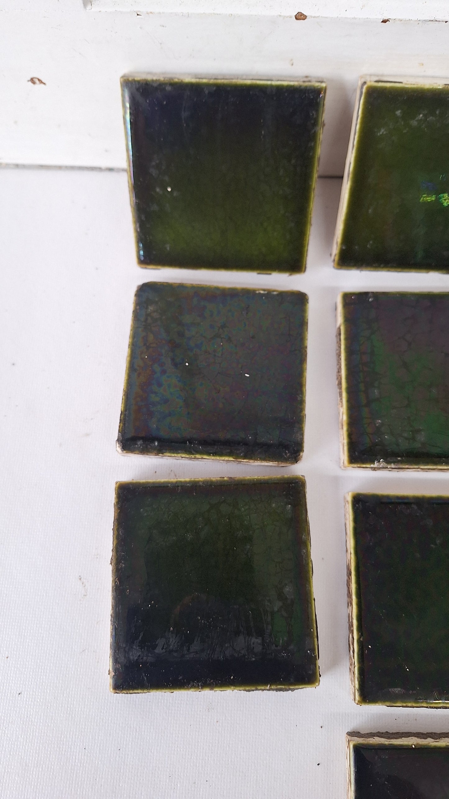 3" Dark Green Square Antique Floor Tiles, Green Fireplace Hearth Tile Set