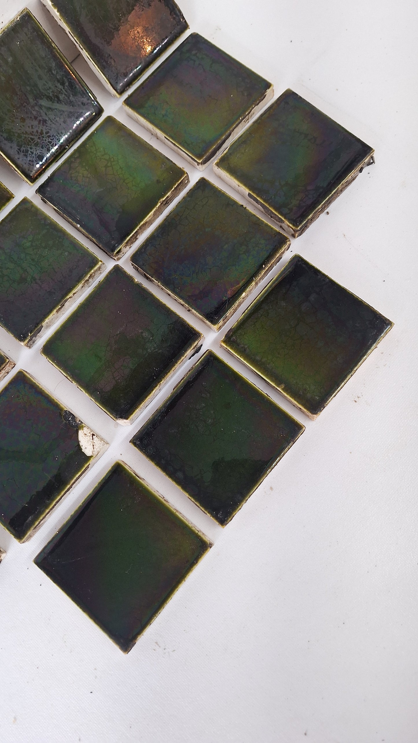 3" Dark Green Square Antique Floor Tiles, Green Fireplace Hearth Tile Set