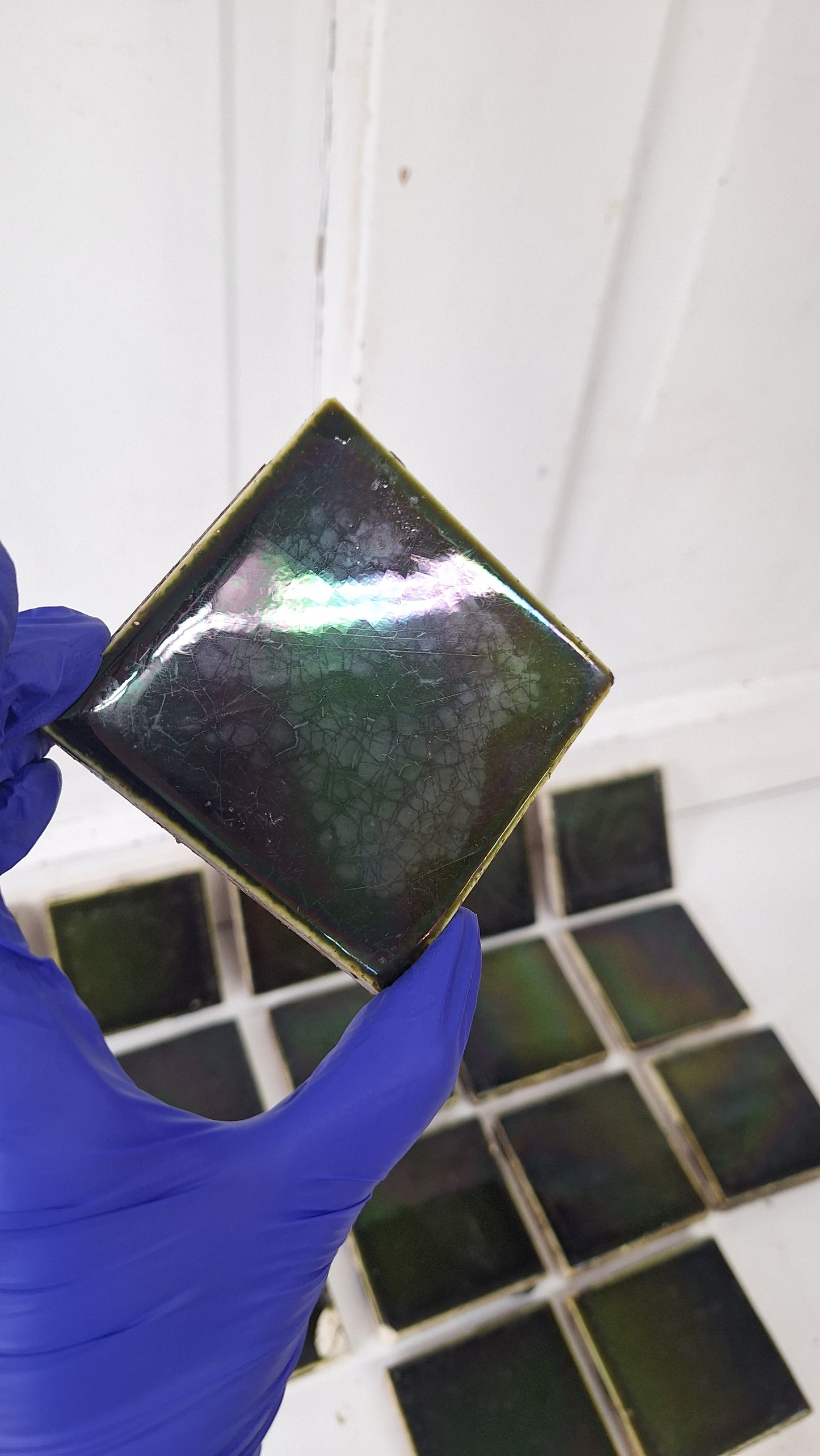 3" Dark Green Square Antique Floor Tiles, Green Fireplace Hearth Tile Set