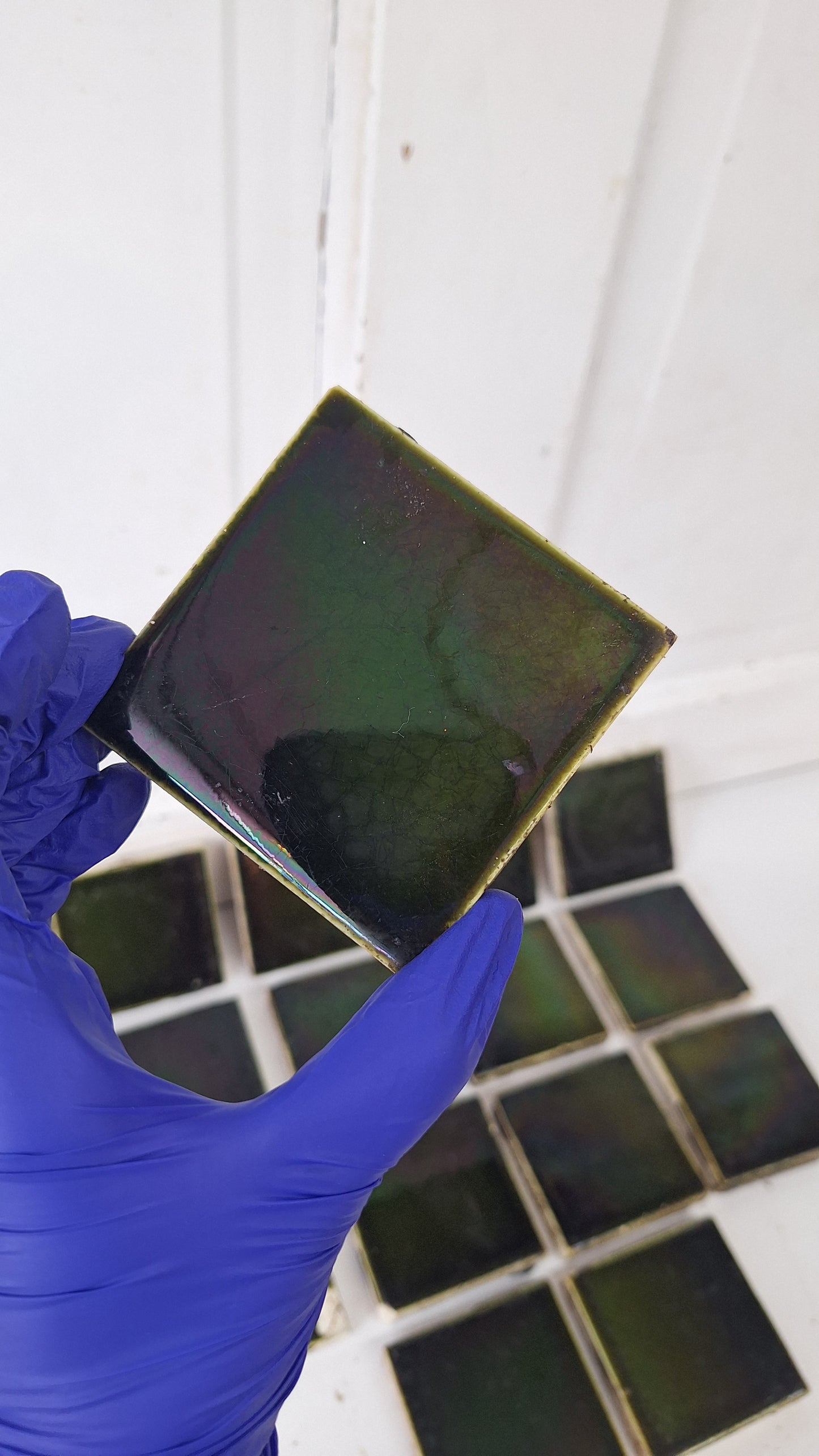 3" Dark Green Square Antique Floor Tiles, Green Fireplace Hearth Tile Set