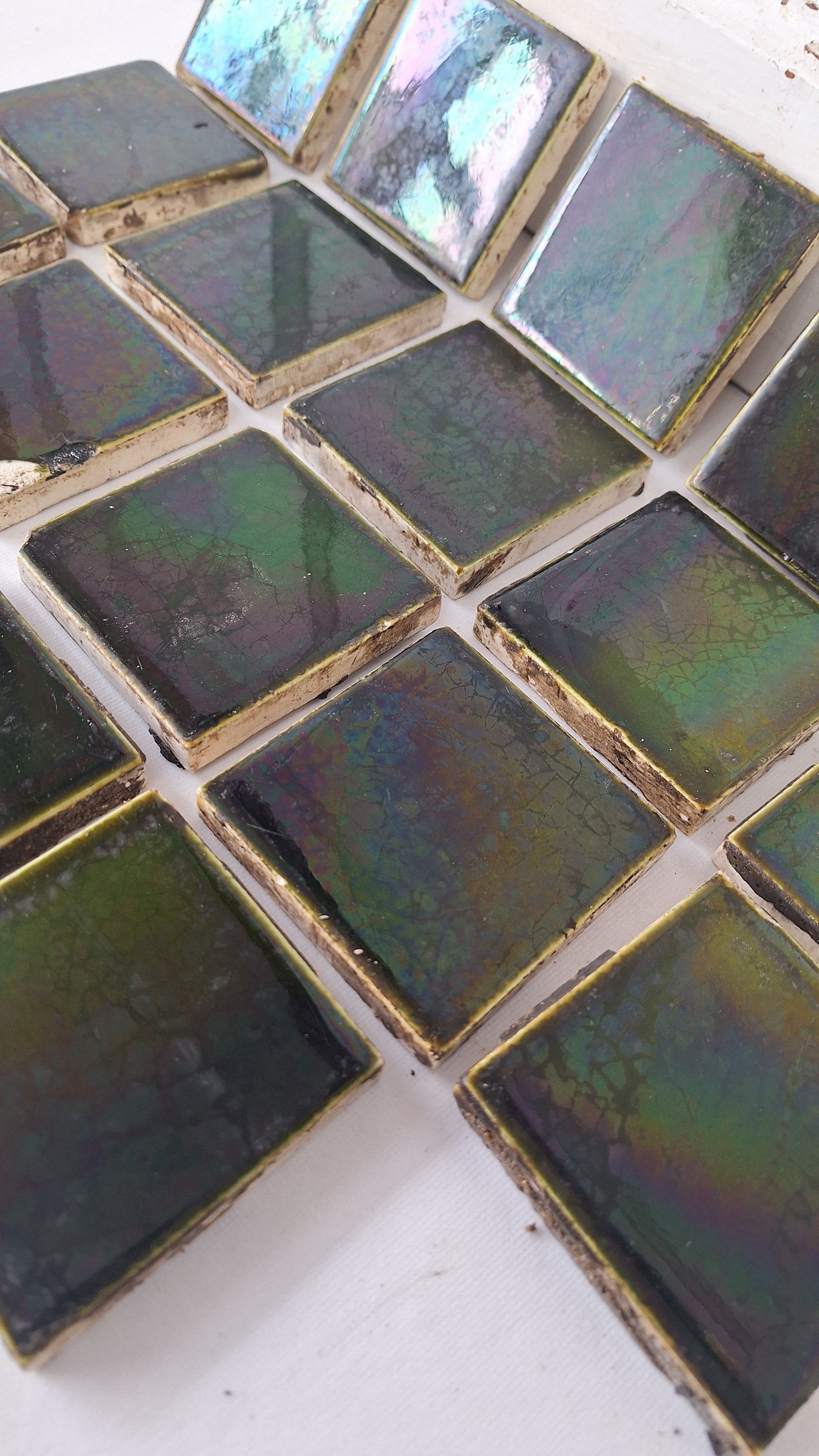 3" Dark Green Square Antique Floor Tiles, Green Fireplace Hearth Tile Set