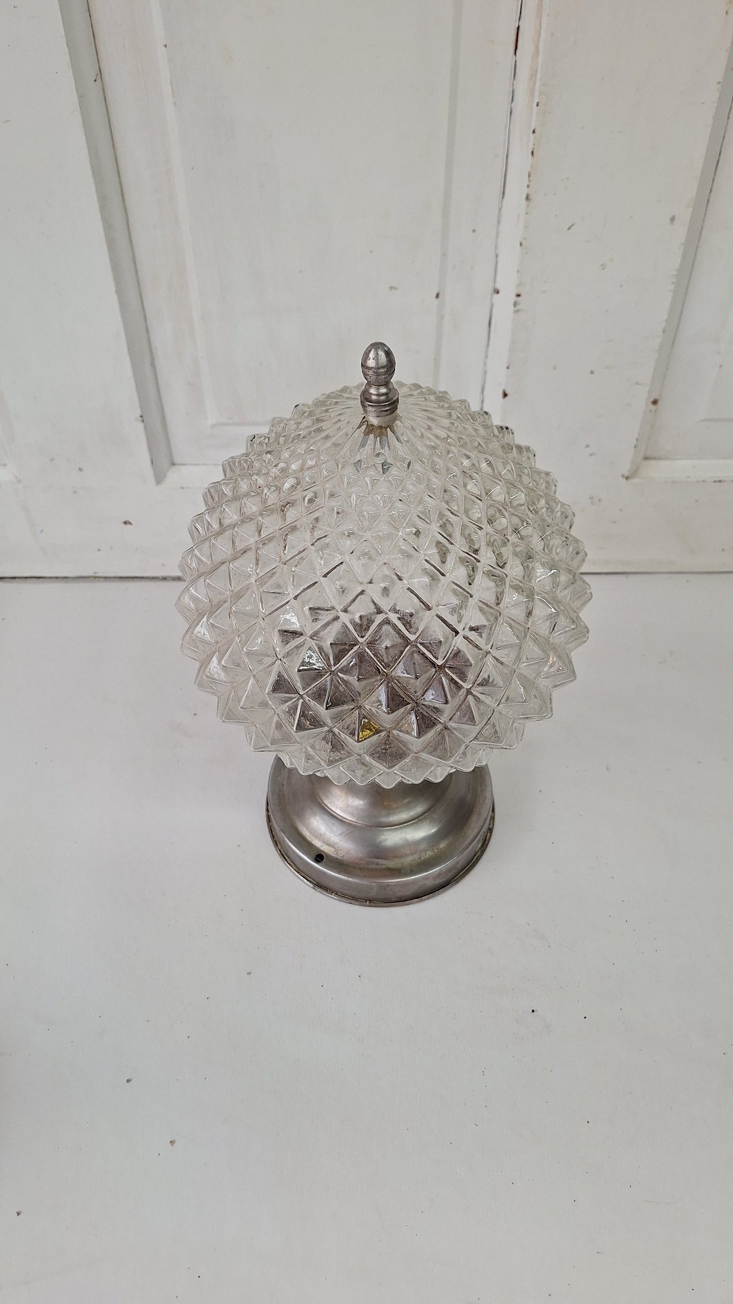 MCM Geometric Molded Glass Light, Faceted Mid Century Flush Mount