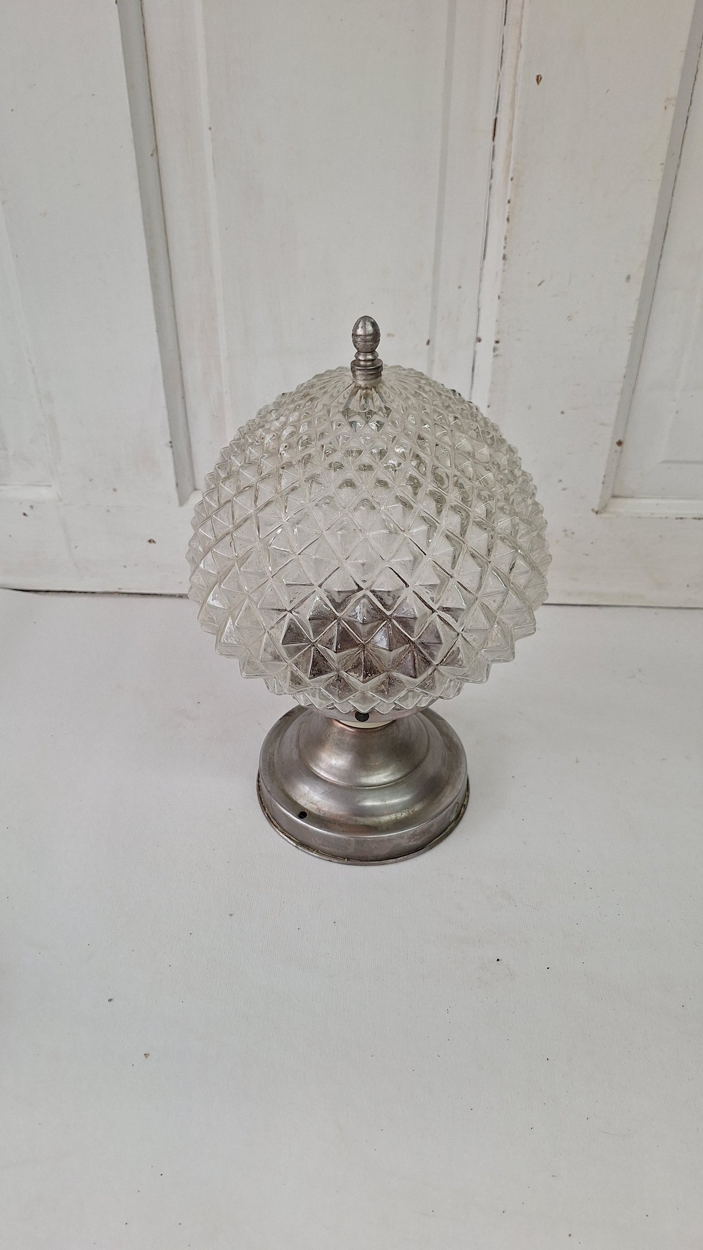 MCM Geometric Molded Glass Light, Faceted Mid Century Flush Mount