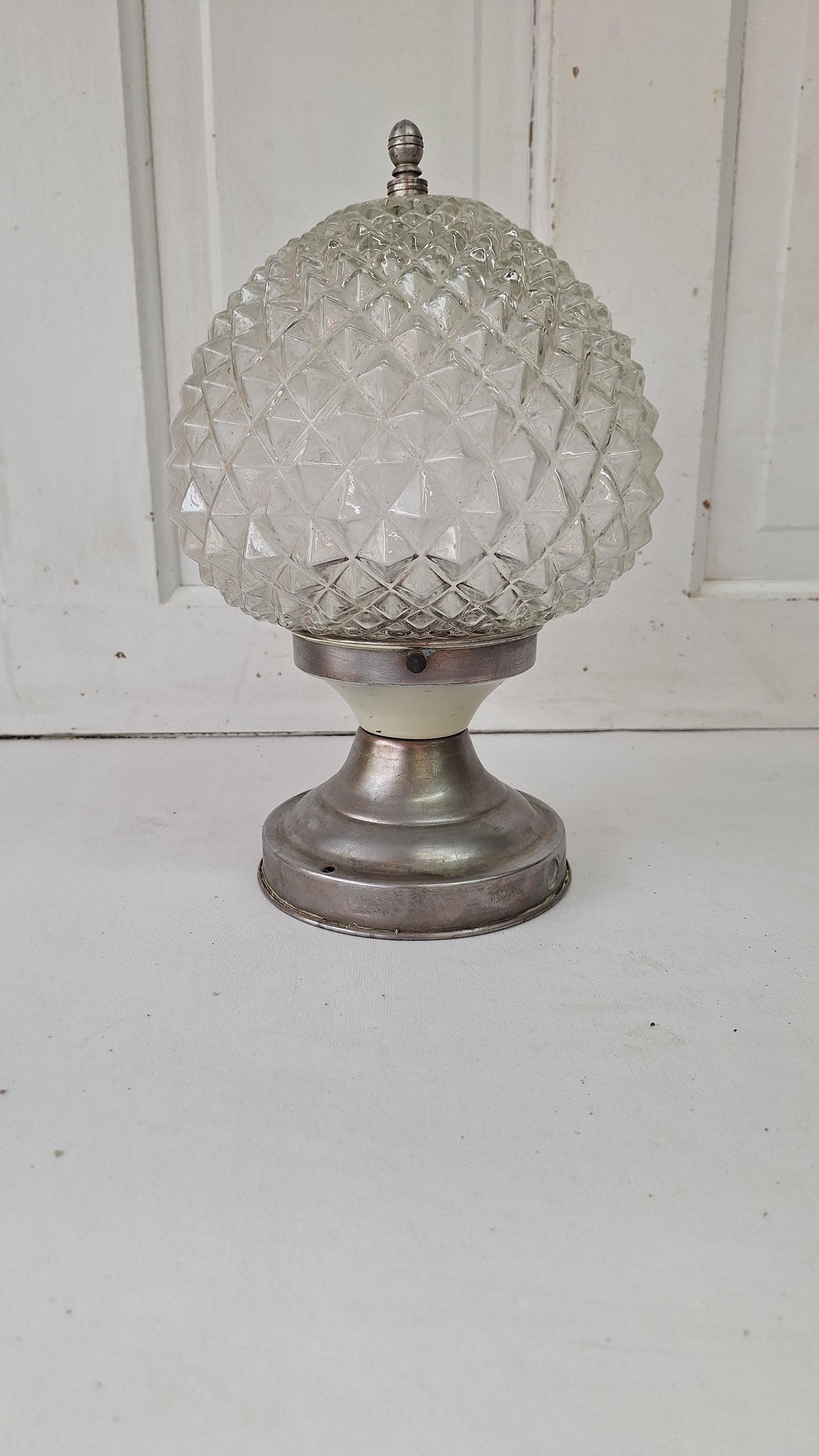 MCM Geometric Molded Glass Light, Faceted Mid Century Flush Mount