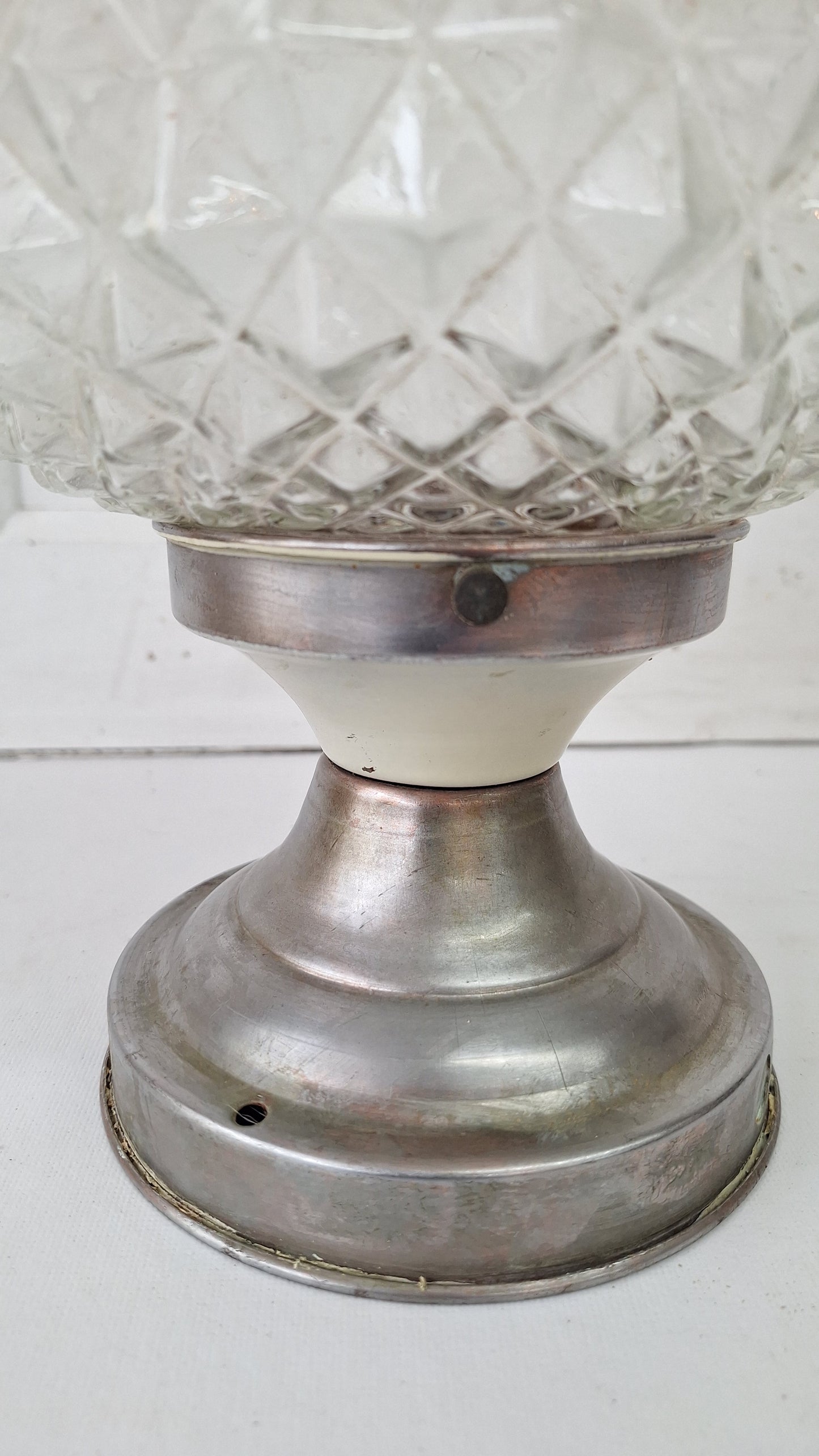 MCM Geometric Molded Glass Light, Faceted Mid Century Flush Mount