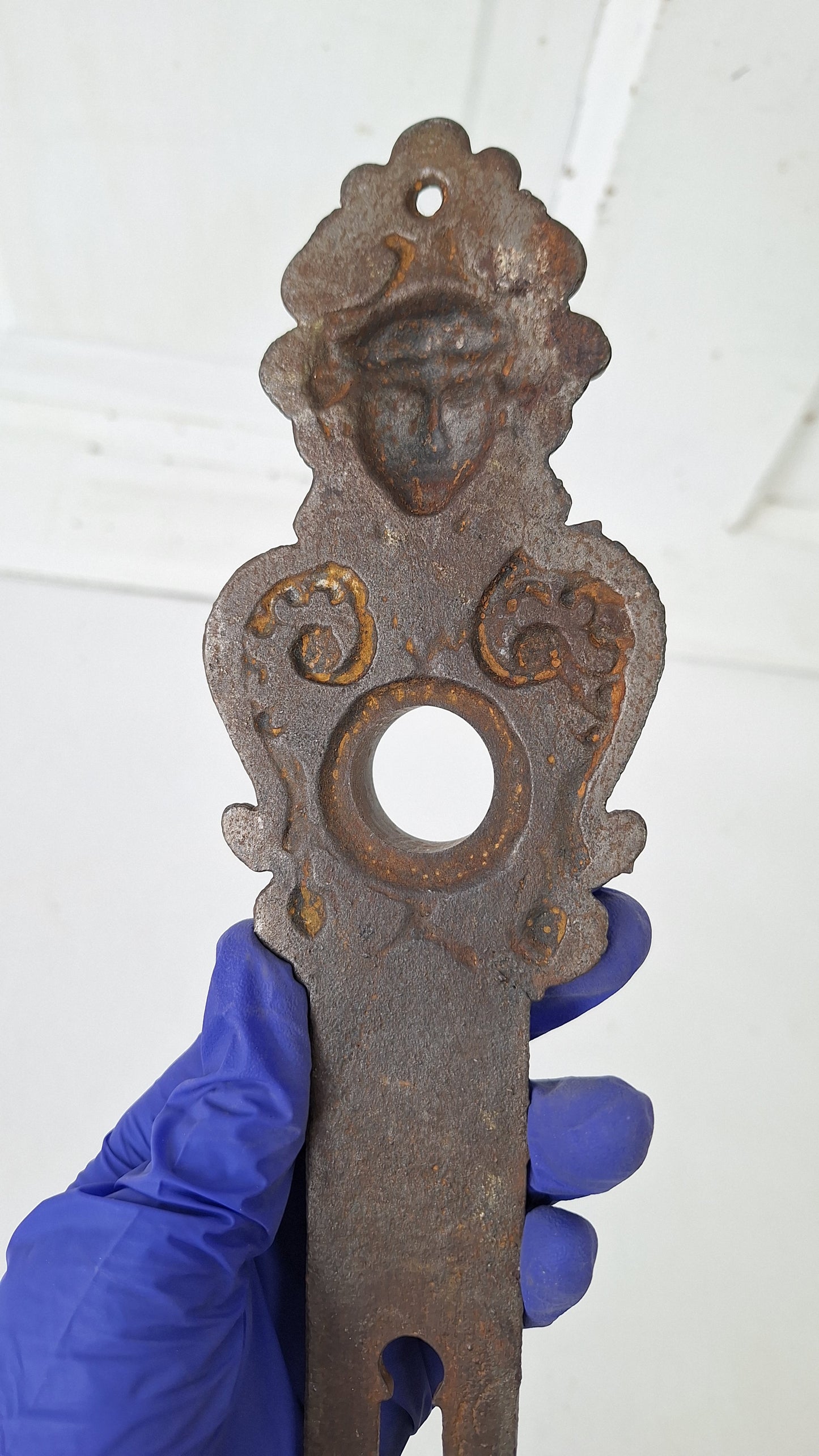 Cast Iron Woman's Face Doorknob Backplate, Greenman Face Doorknob Plate