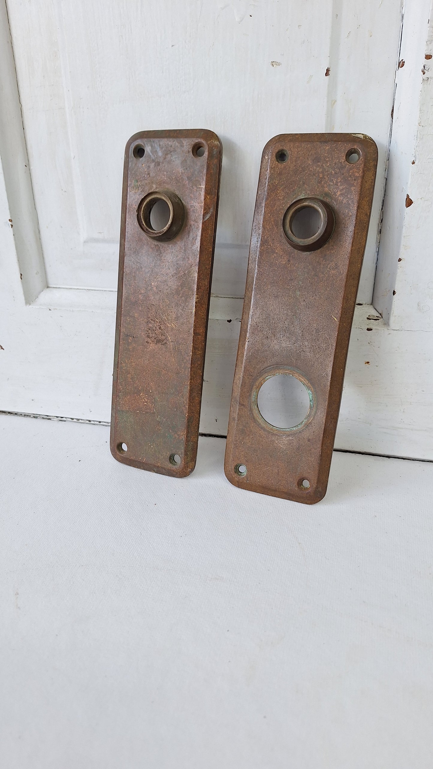 Antique Entry Door Plates with Cylinder Lock Opening, No Keyhole