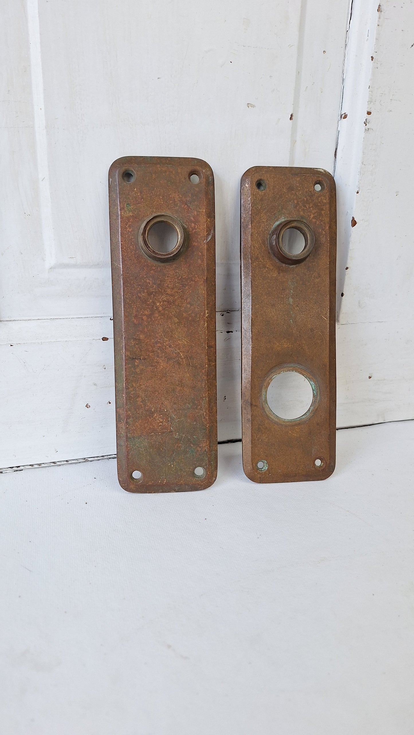 Antique Entry Door Plates with Cylinder Lock Opening, No Keyhole
