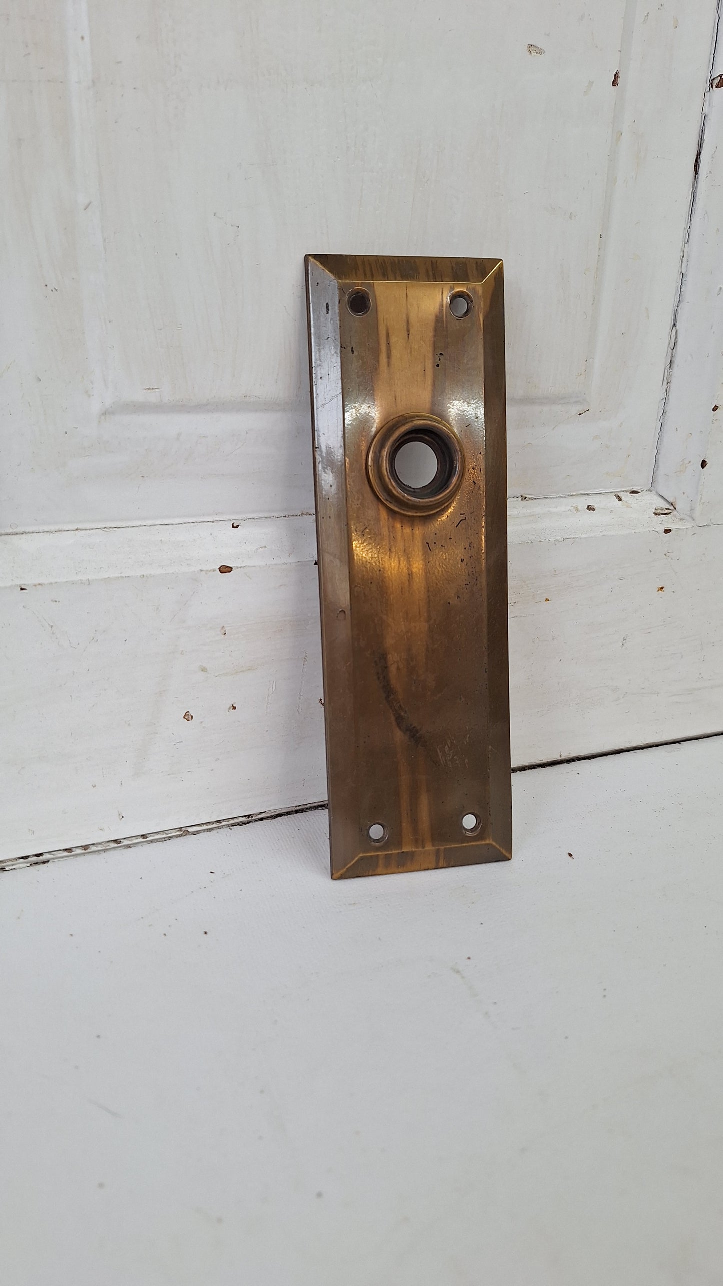 Vintage Stamped Brass Doorknob Backplate with No Keyhole