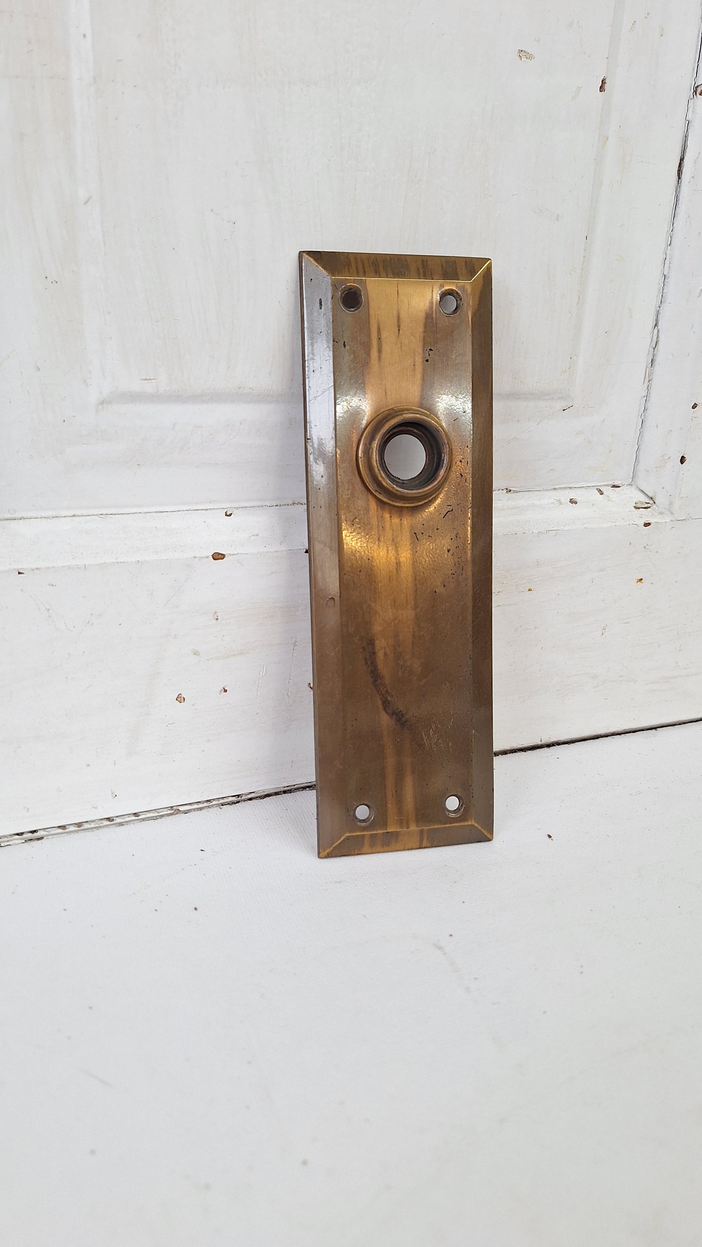 Vintage Stamped Brass Doorknob Backplate with No Keyhole