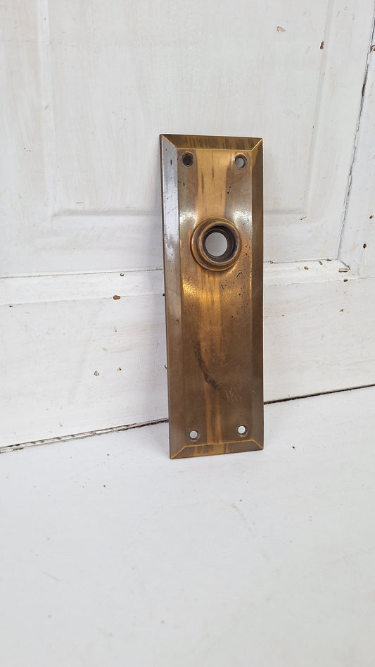 Vintage Stamped Brass Doorknob Backplate with No Keyhole