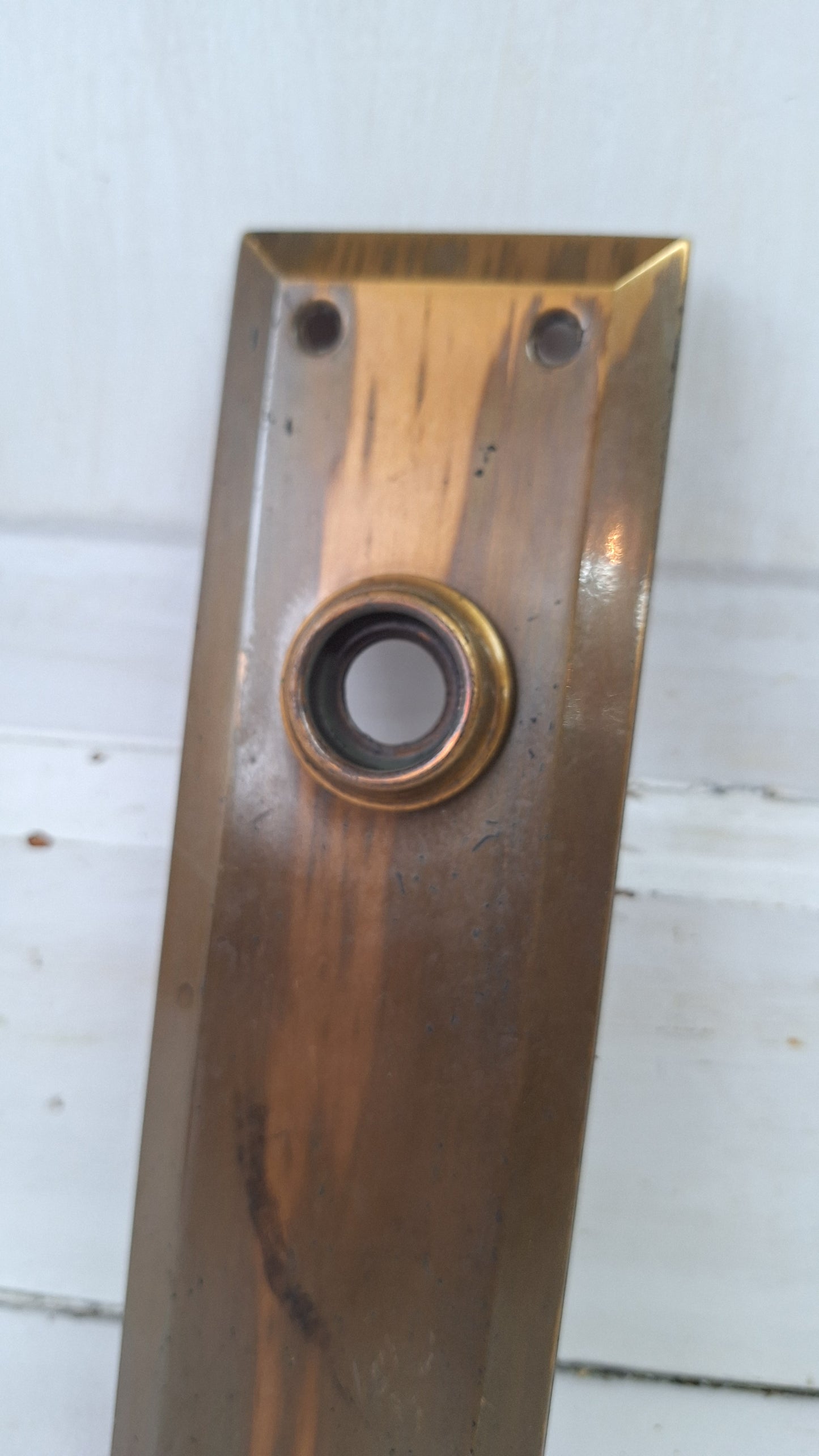 Vintage Stamped Brass Doorknob Backplate with No Keyhole
