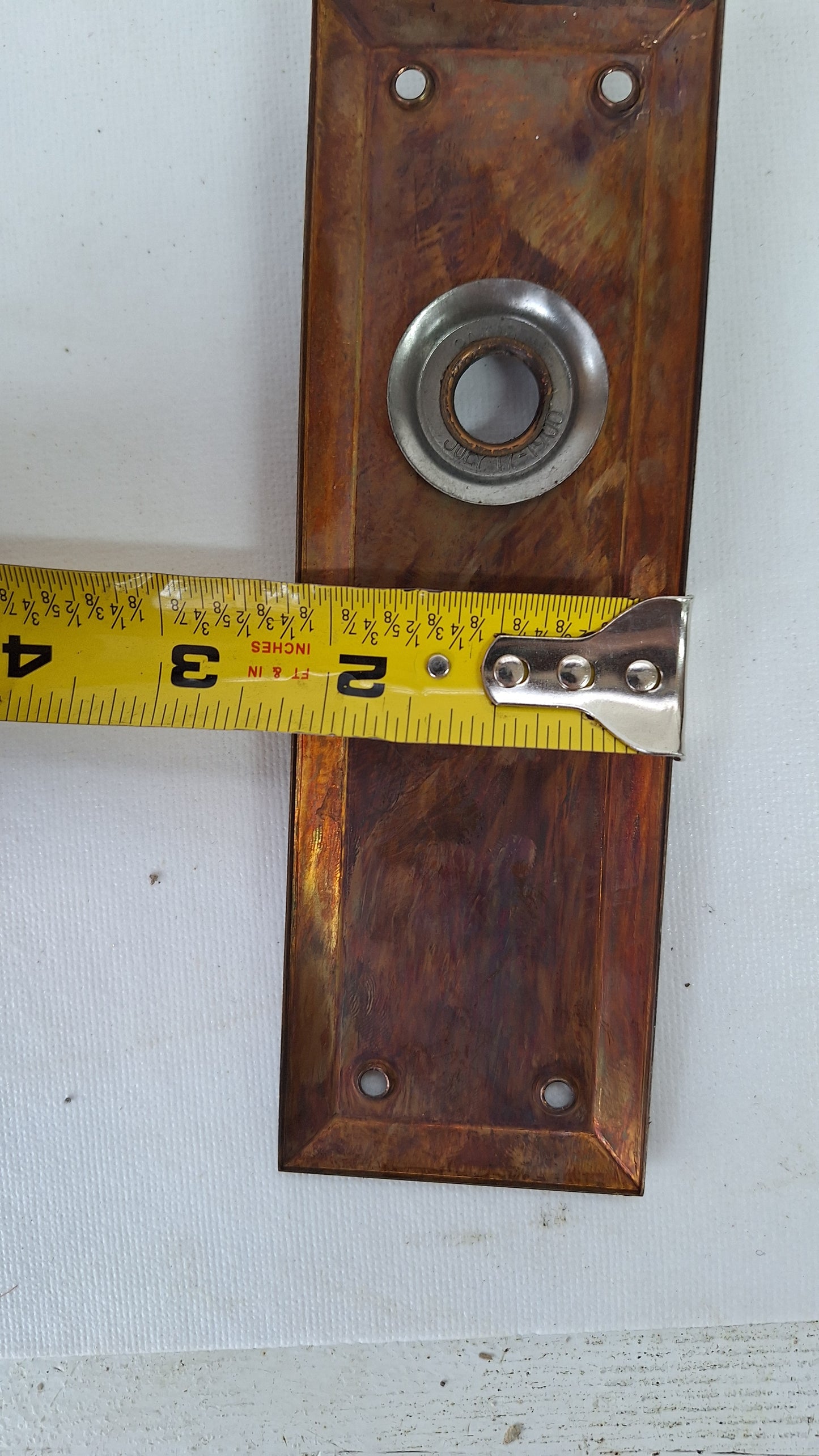 Vintage Stamped Brass Doorknob Backplate with No Keyhole