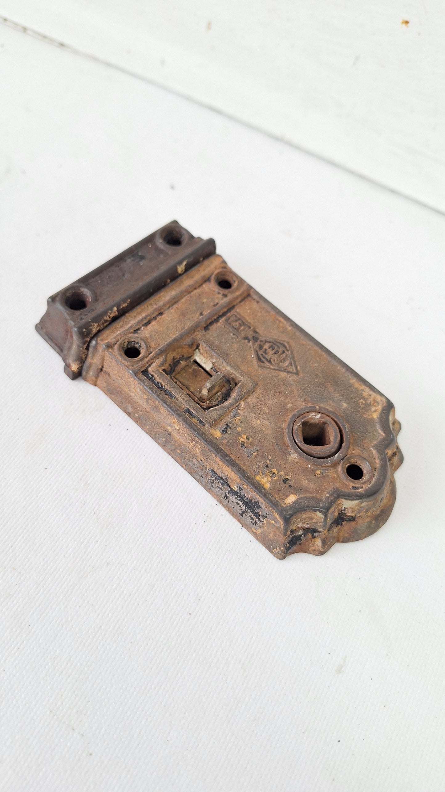 Antique Cast Iron Rim Lock with Keeper,  Door Privacy Latch