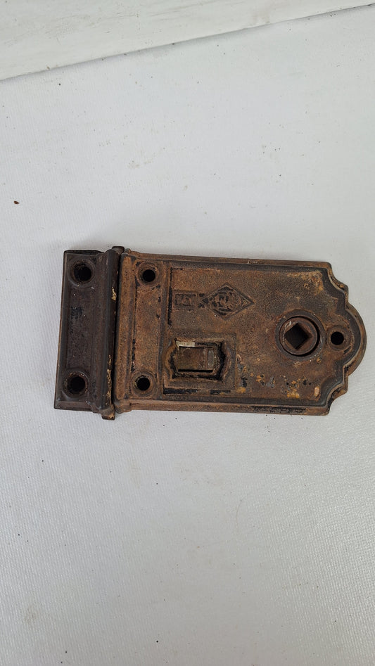 Antique Cast Iron Rim Lock with Keeper, Door Privacy Latch