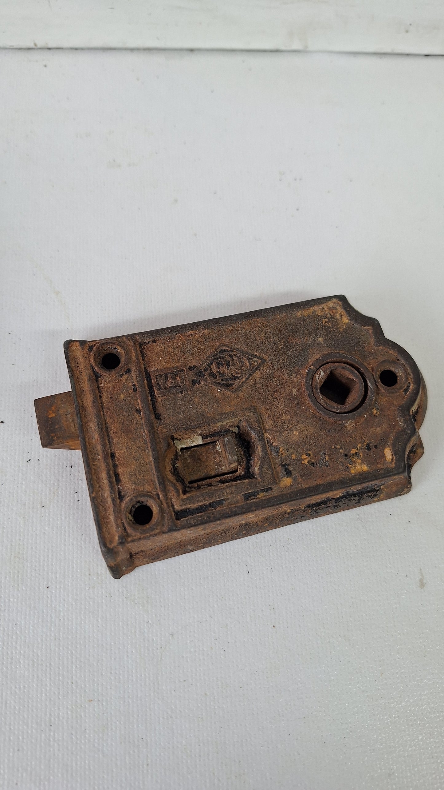 Antique Cast Iron Rim Lock with Keeper,  Door Privacy Latch