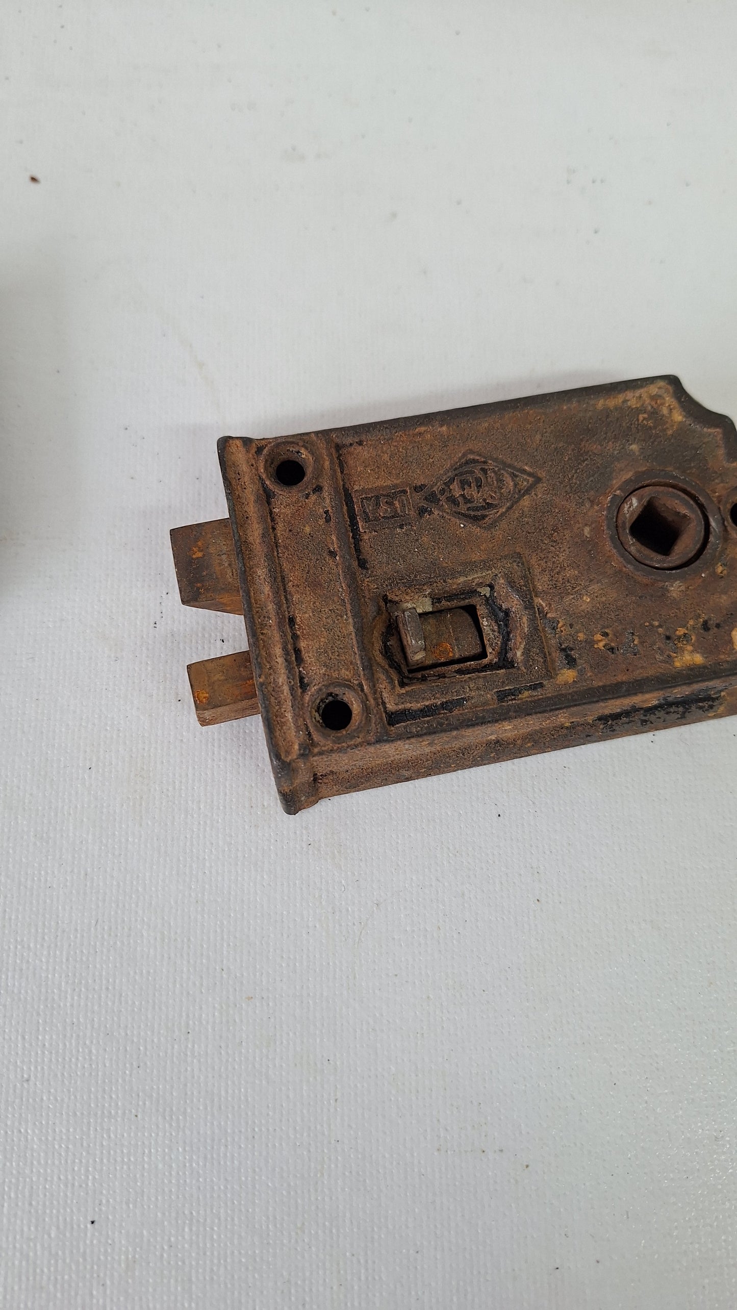 Antique Cast Iron Rim Lock with Keeper,  Door Privacy Latch