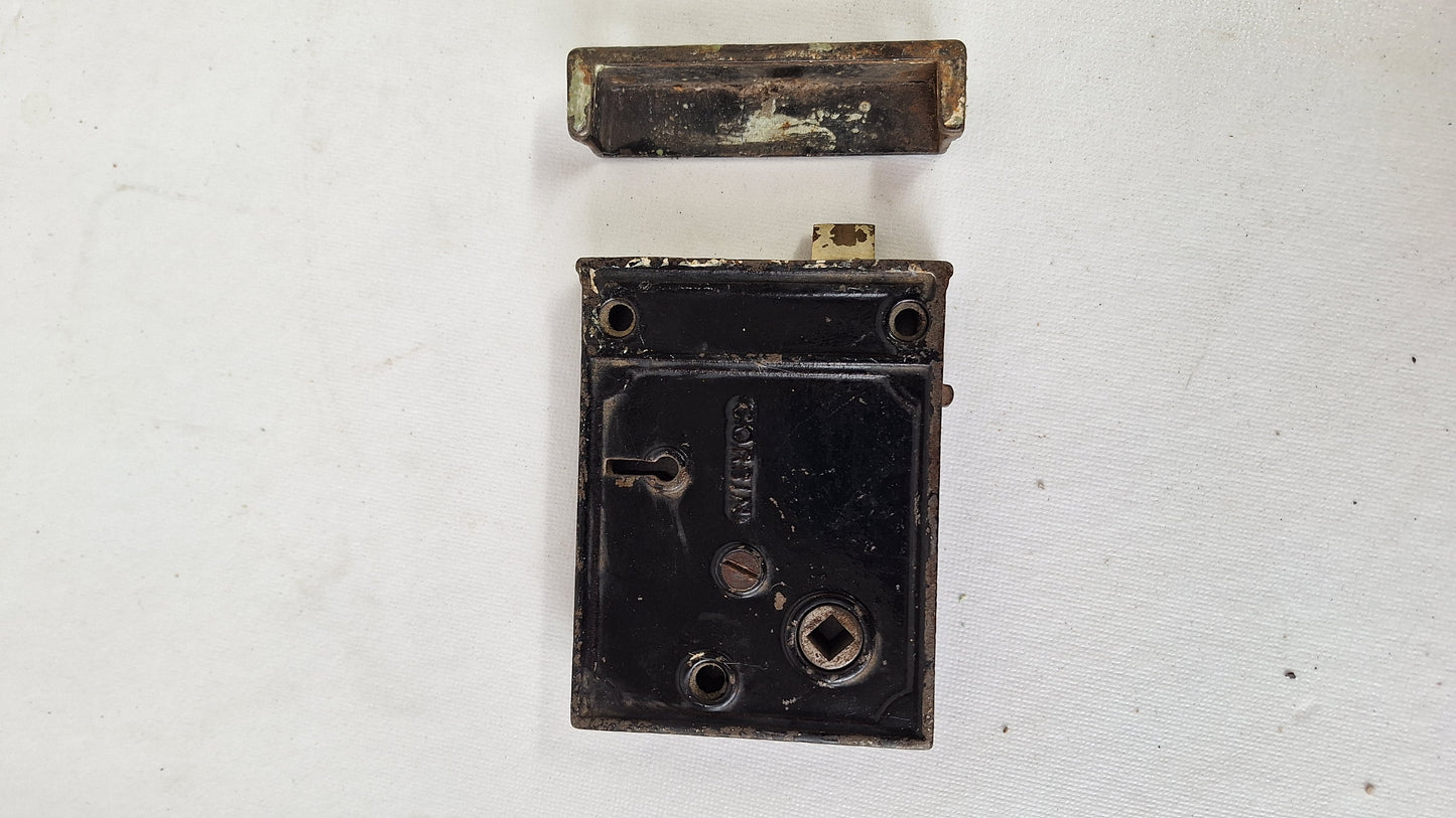Antique Cast Iron Rim Lock with Keeper,  Door Privacy Latch