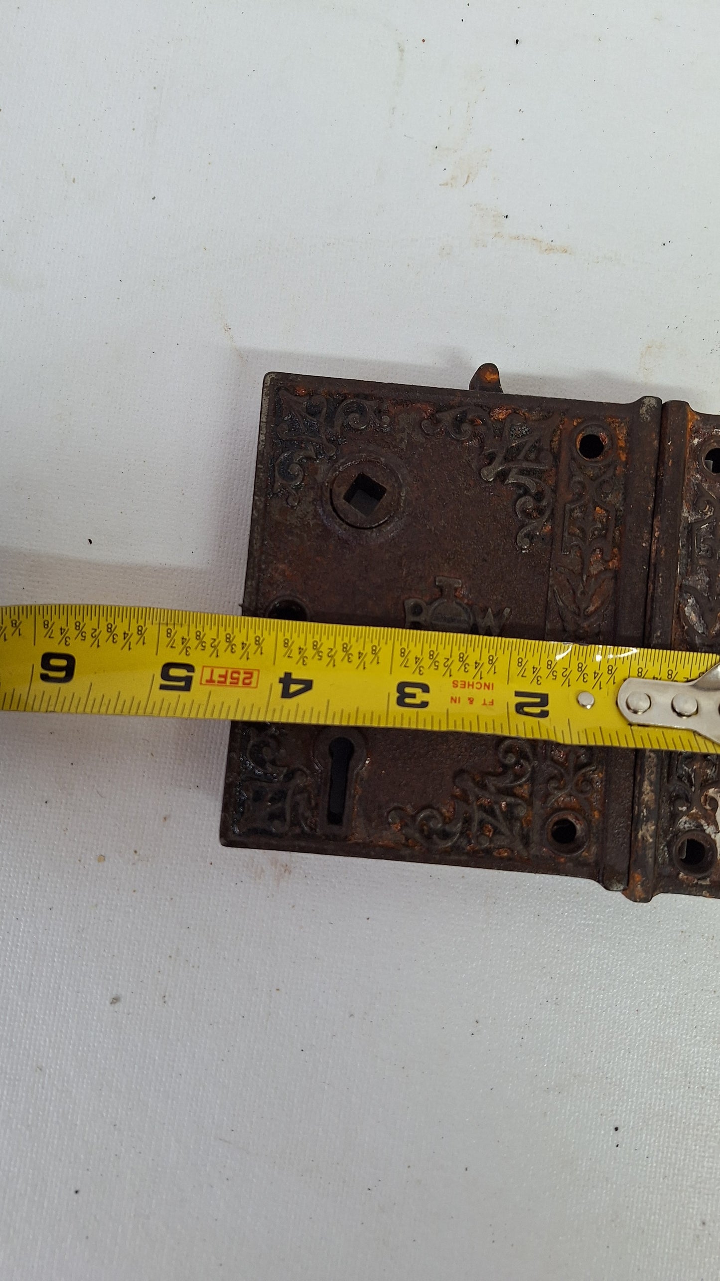 Antique Ornate Cast Iron Rim Lock with Keeper, Privacy Latch