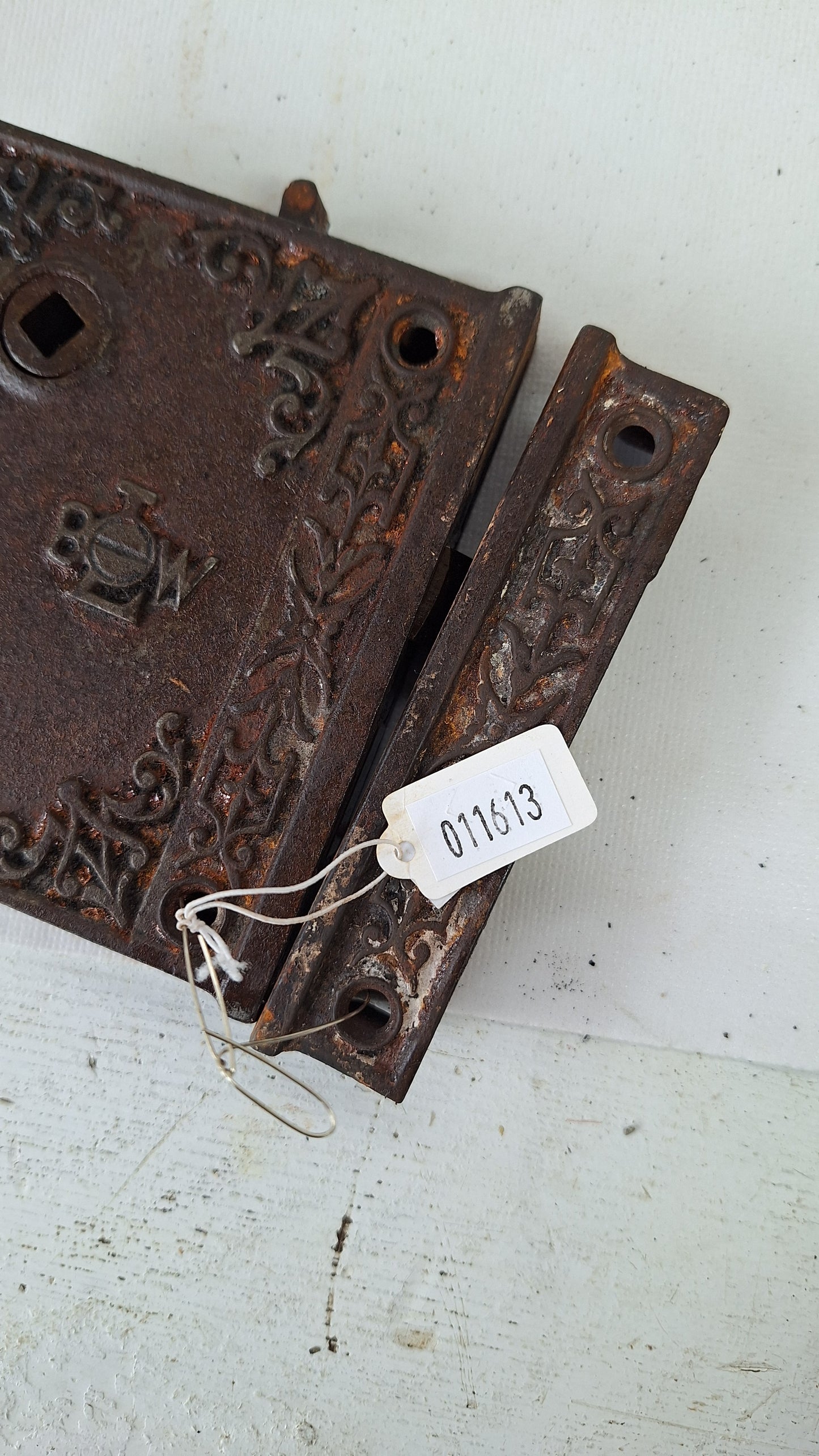 Antique Ornate Cast Iron Rim Lock with Keeper, Privacy Latch